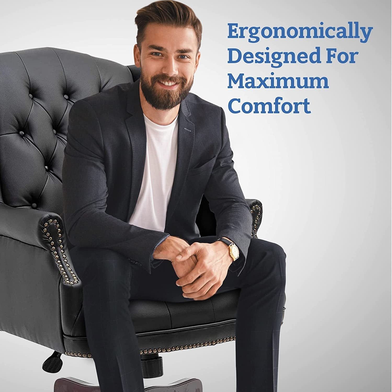 High - backrest PU leather executive office chair(Black PU) - KiKiUMi