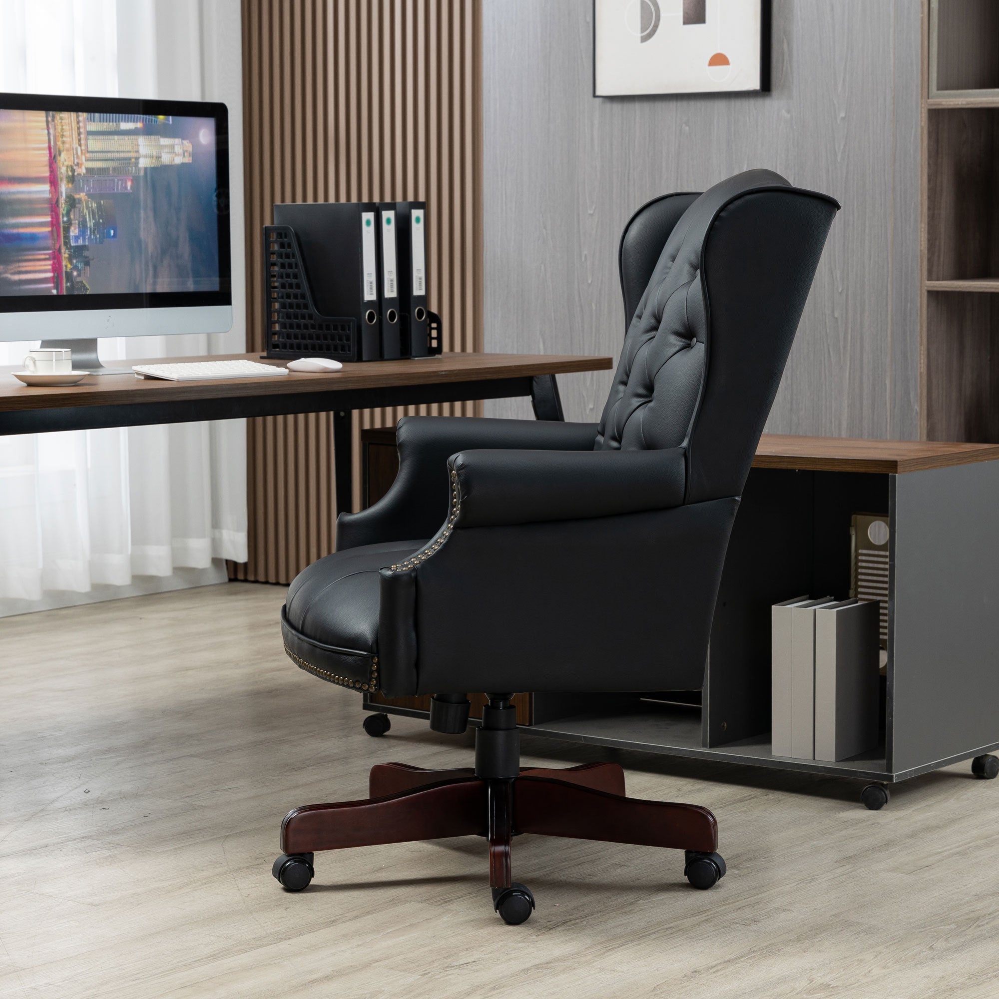 High - backrest PU leather executive office chair(Black PU) - KiKiUMi