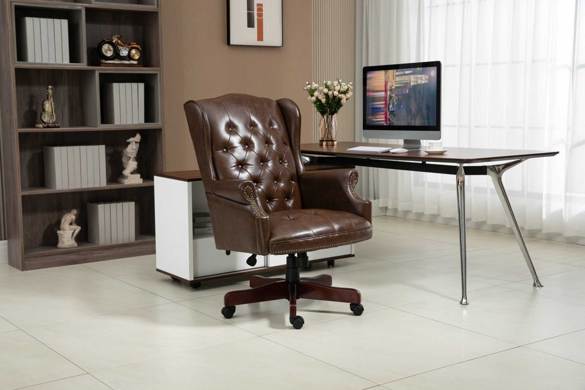 High - backrest PU leather executive office chair(brown) - KiKiUMi
