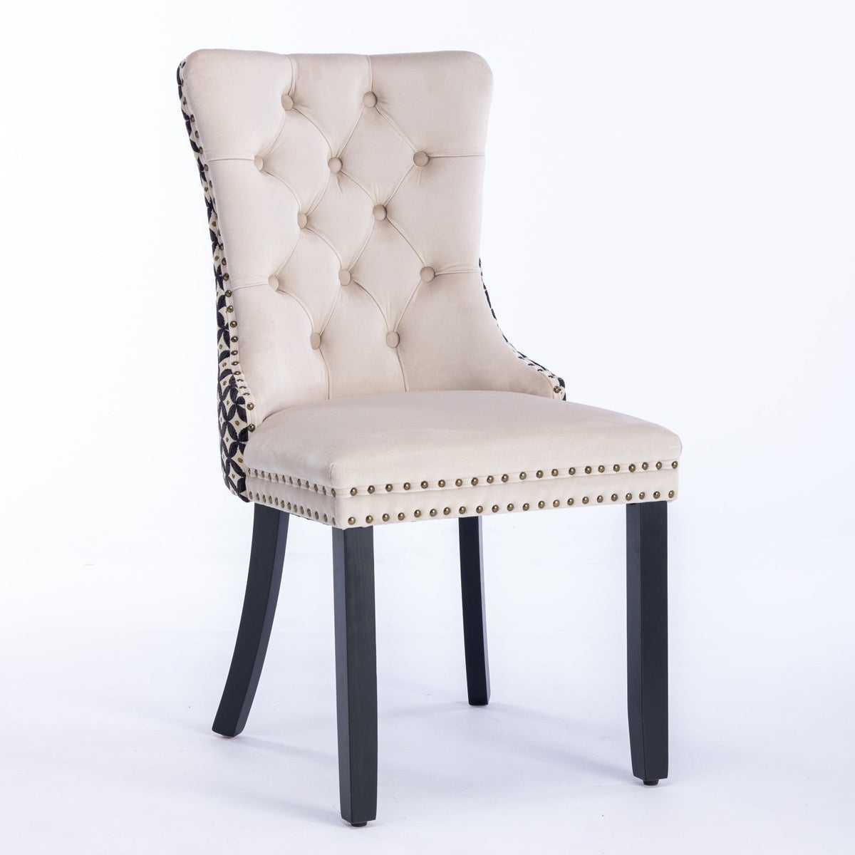 High-end tufted solid wood modern velvet padded dining chair(beige) - KiKiUMi