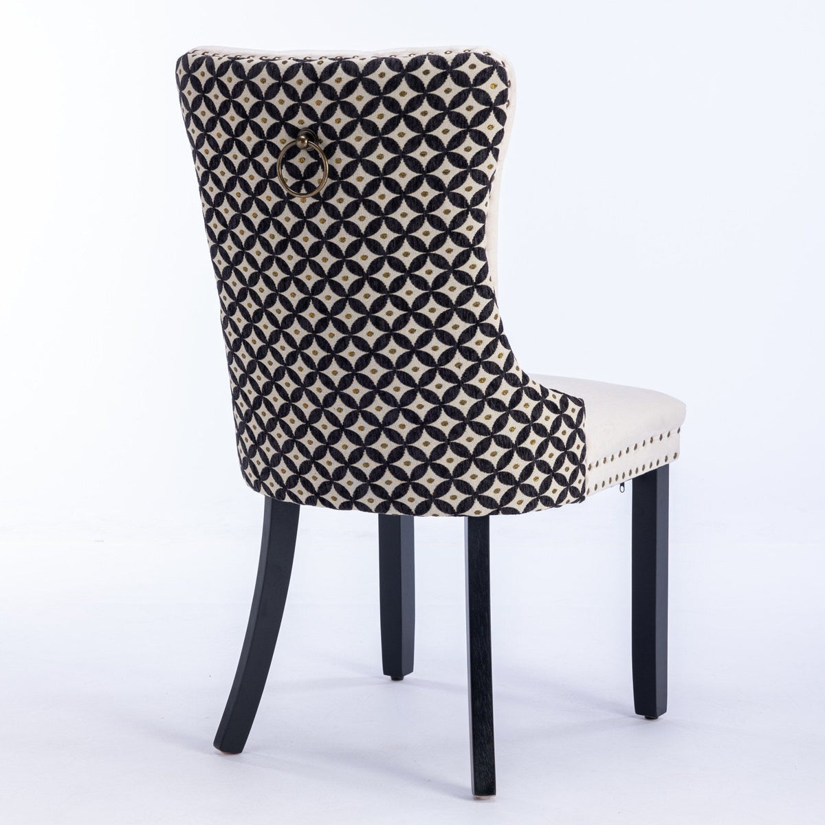 High-end tufted solid wood modern velvet padded dining chair(beige) - KiKiUMi
