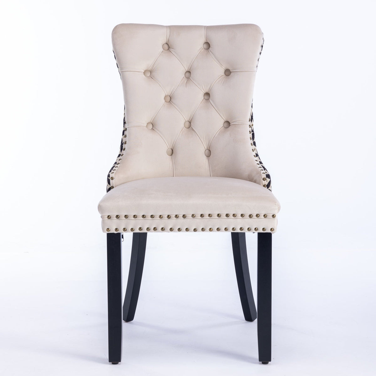 High-end tufted solid wood modern velvet padded dining chair(beige) - KiKiUMi