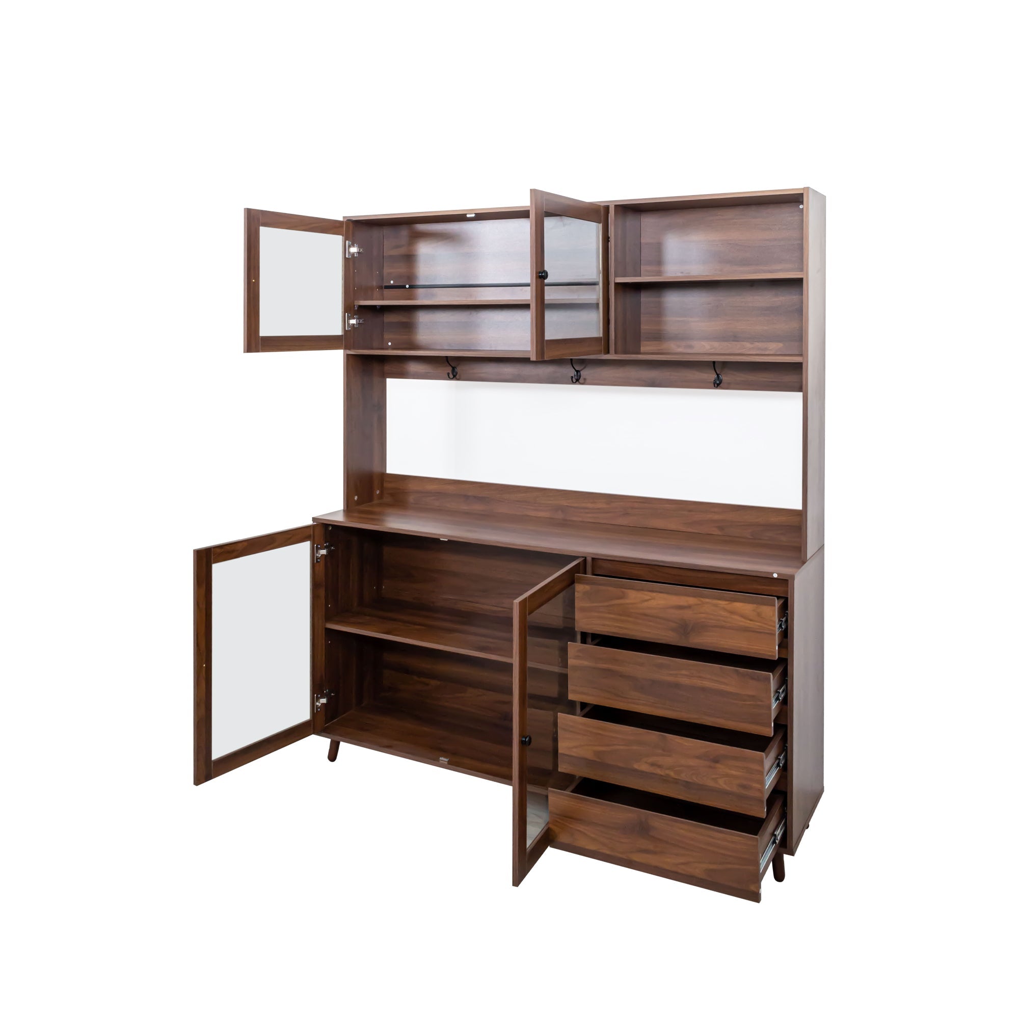 Independent food cabinet, 4 doors, 4 drawers and microwave cabinet（walnut） - KiKiUMi