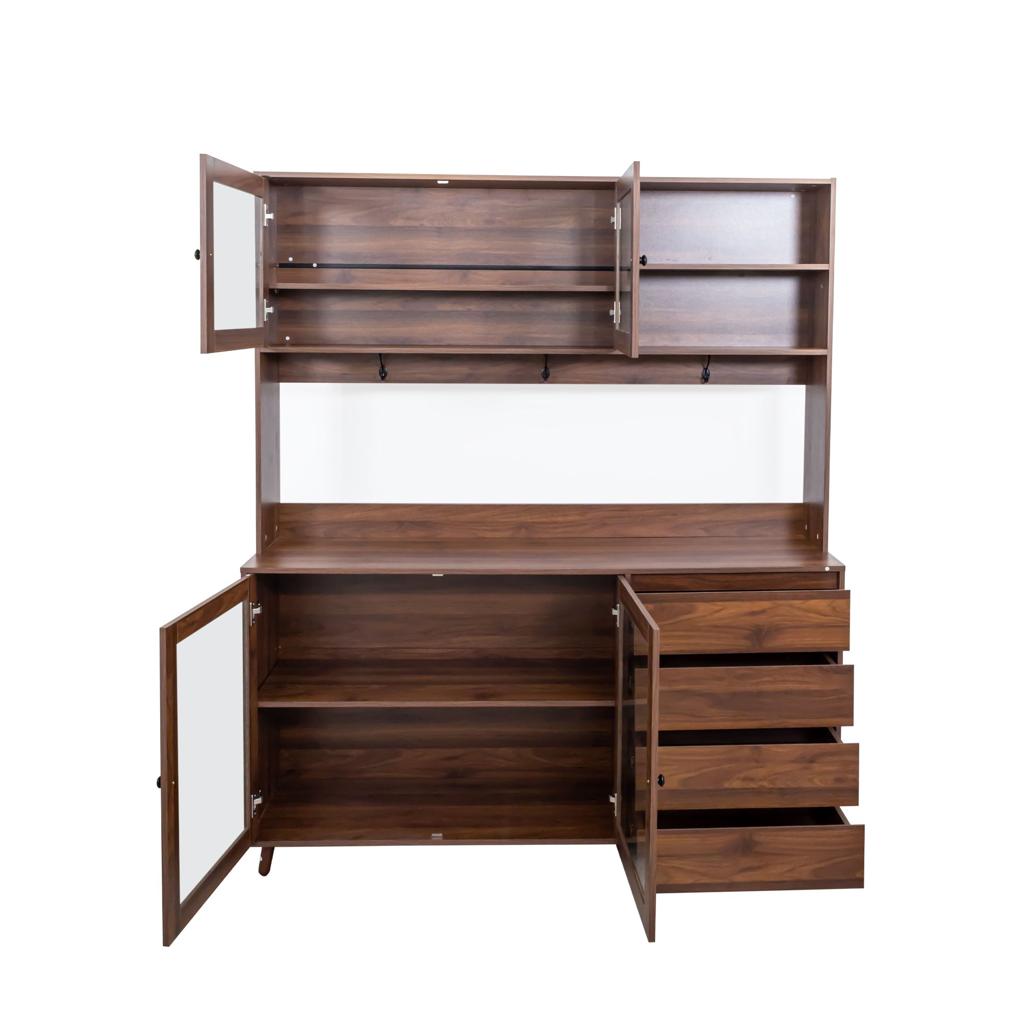 Independent food cabinet, 4 doors, 4 drawers and microwave cabinet（walnut） - KiKiUMi