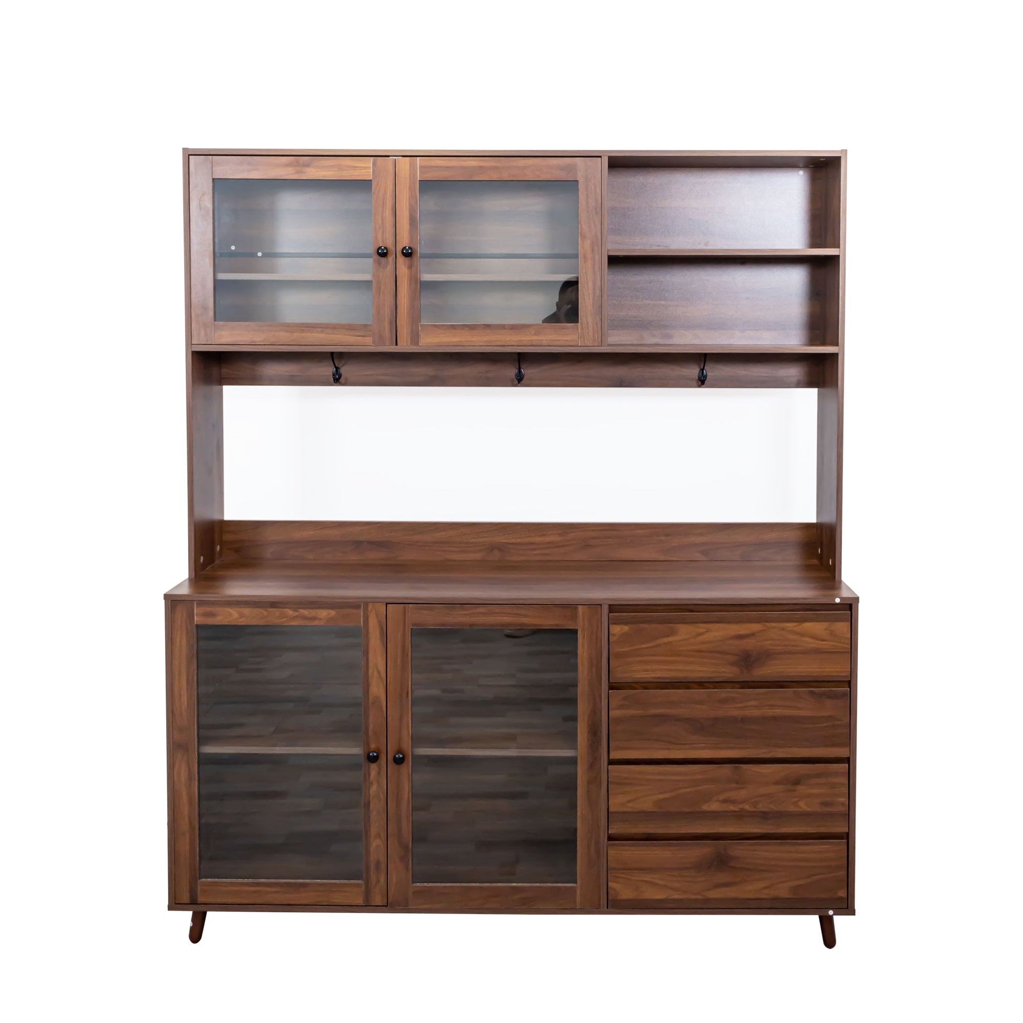 Independent food cabinet, 4 doors, 4 drawers and microwave cabinet（walnut） - KiKiUMi