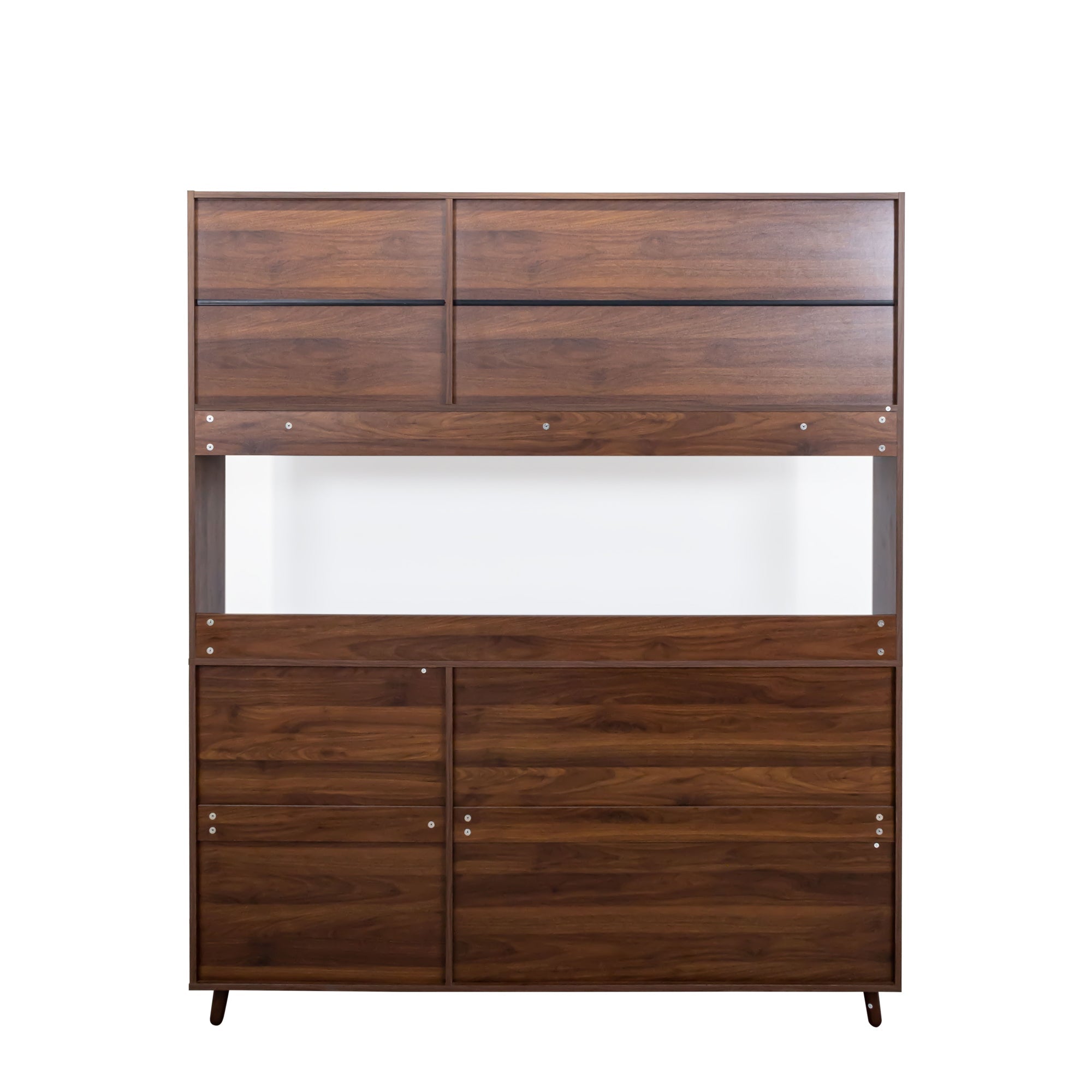 Independent food cabinet, 4 doors, 4 drawers and microwave cabinet（walnut） - KiKiUMi