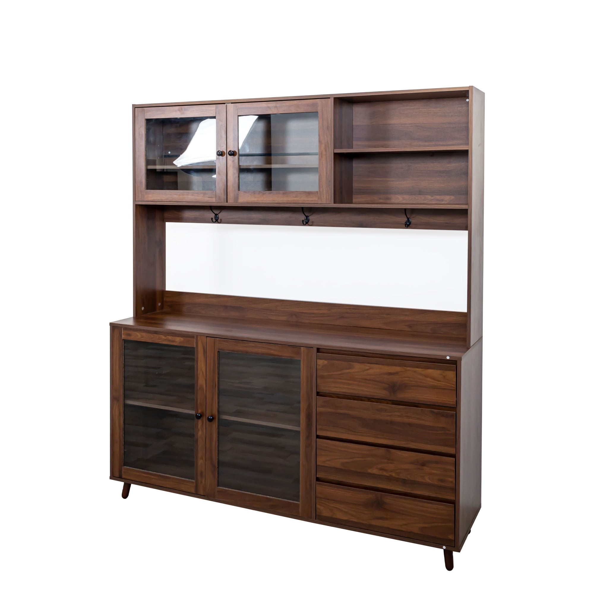 Independent food cabinet, 4 doors, 4 drawers and microwave cabinet（walnut） - KiKiUMi