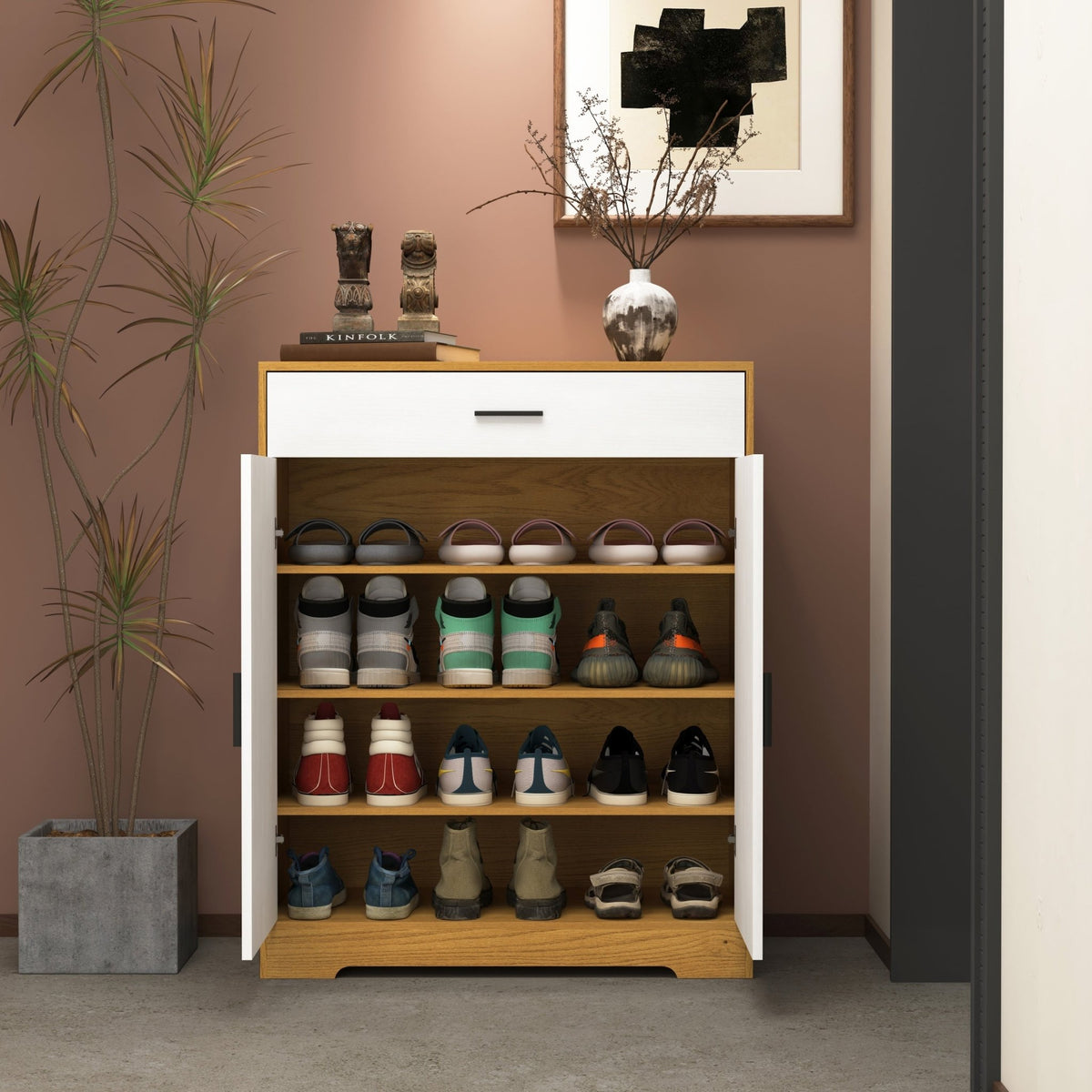 Independent wooden shoe cabinet organizer - KiKiUMi