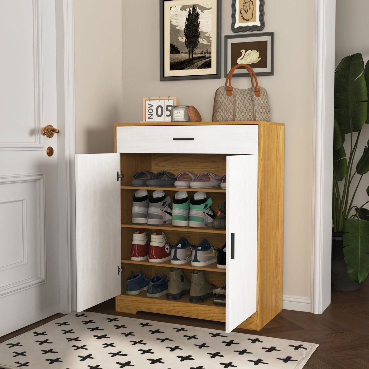 Independent wooden shoe cabinet organizer - KiKiUMi