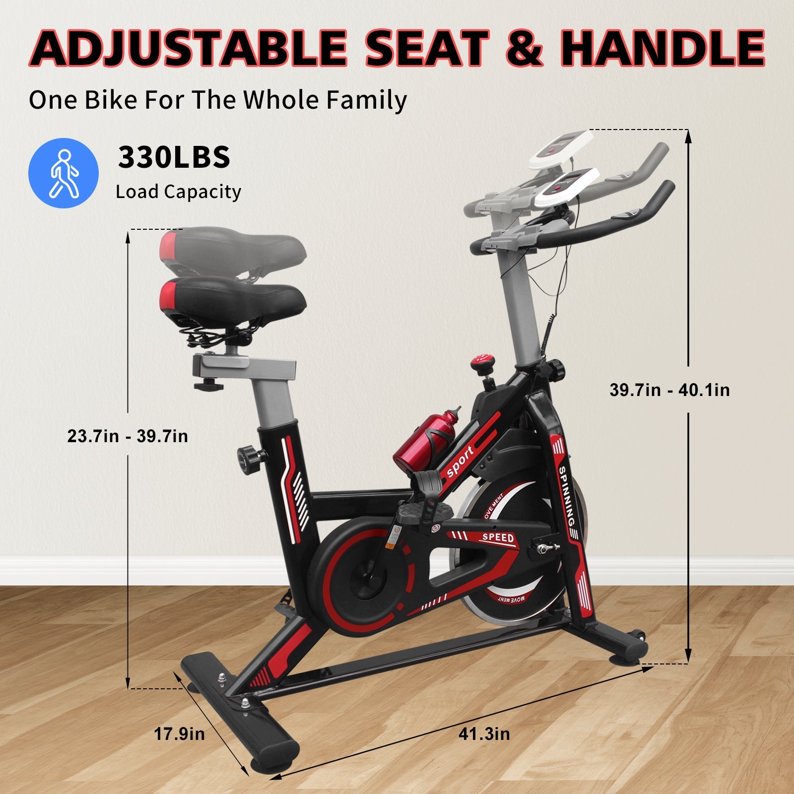 Indoor Exercise Bike Cycling Bike with Comfortable Seat Cushion Black+Red - KiKiUMi
