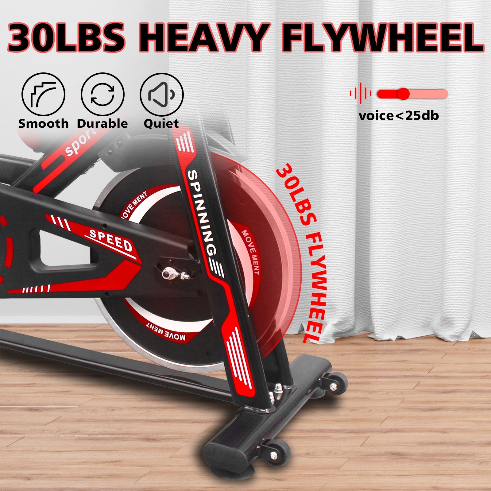 Indoor Exercise Bike Cycling Bike with Comfortable Seat Cushion Black+Red - KiKiUMi