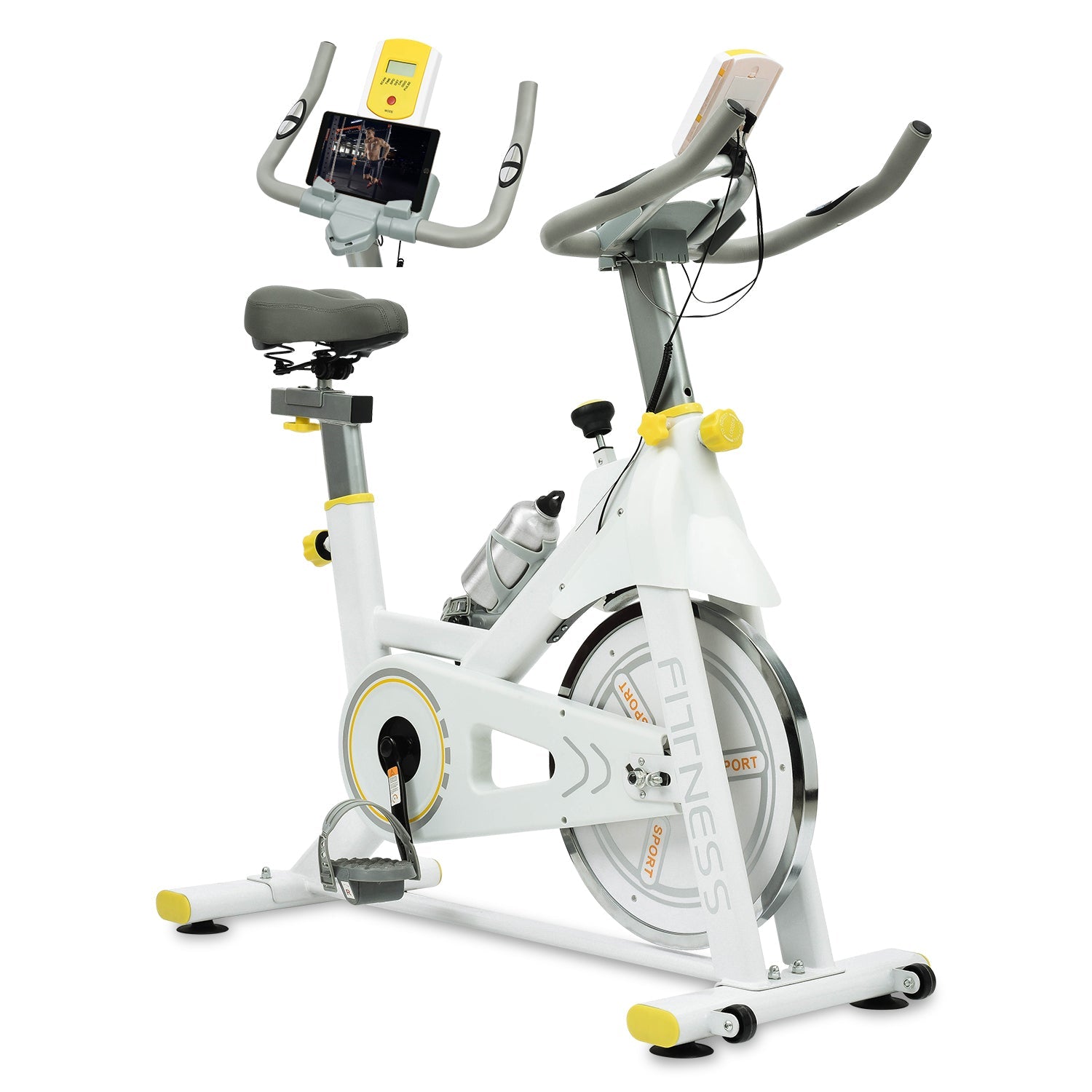Indoor Exercise Bike Cycling Bike with Comfortable Seat Cushion Yellow+White - KiKiUMi