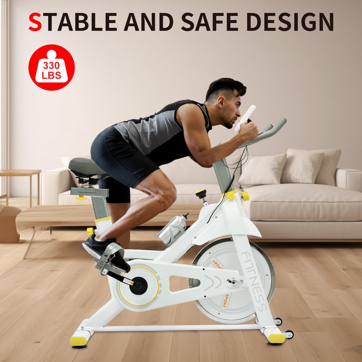 Indoor Exercise Bike Cycling Bike with Comfortable Seat Cushion Yellow+White - KiKiUMi