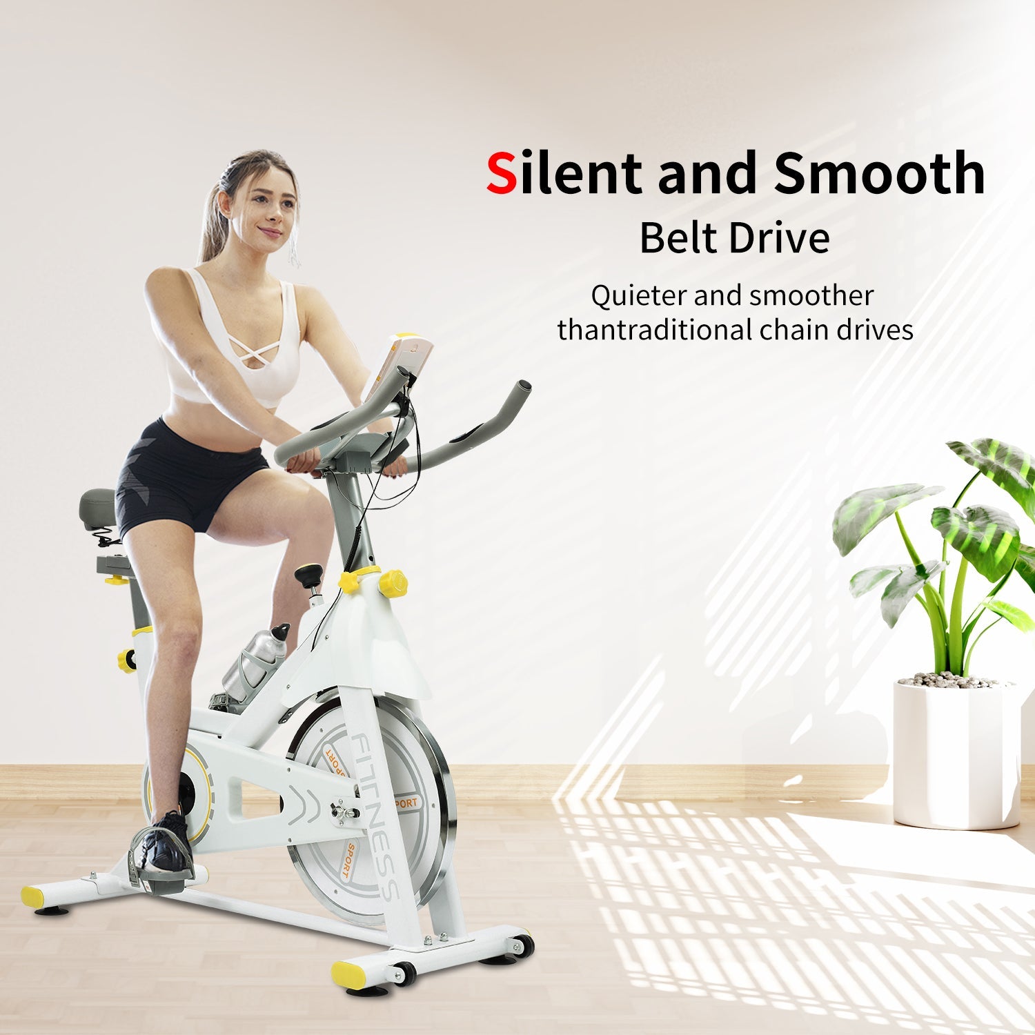 Indoor Exercise Bike Cycling Bike with Comfortable Seat Cushion Yellow+White - KiKiUMi