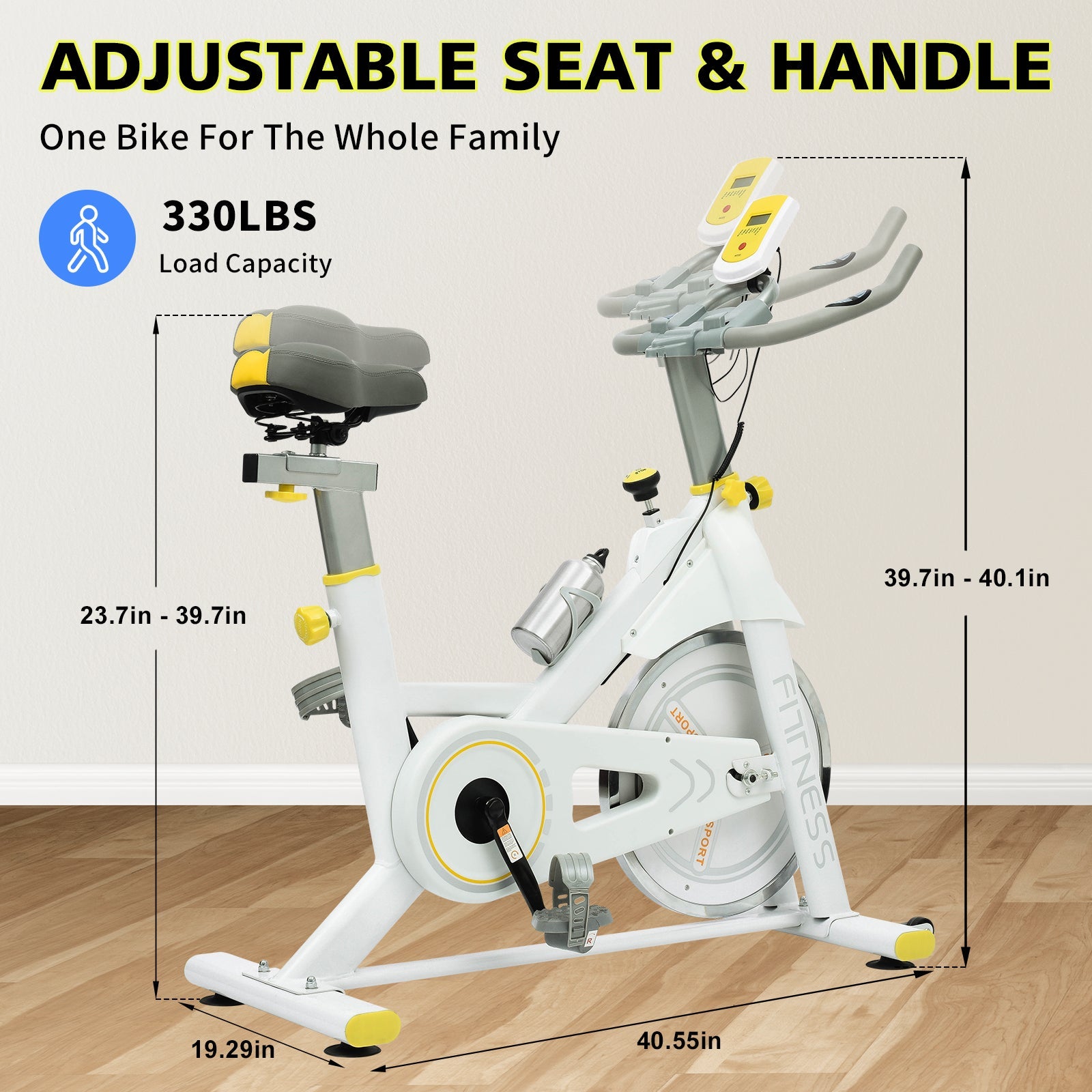 Indoor Exercise Bike Cycling Bike with Comfortable Seat Cushion Yellow+White - KiKiUMi