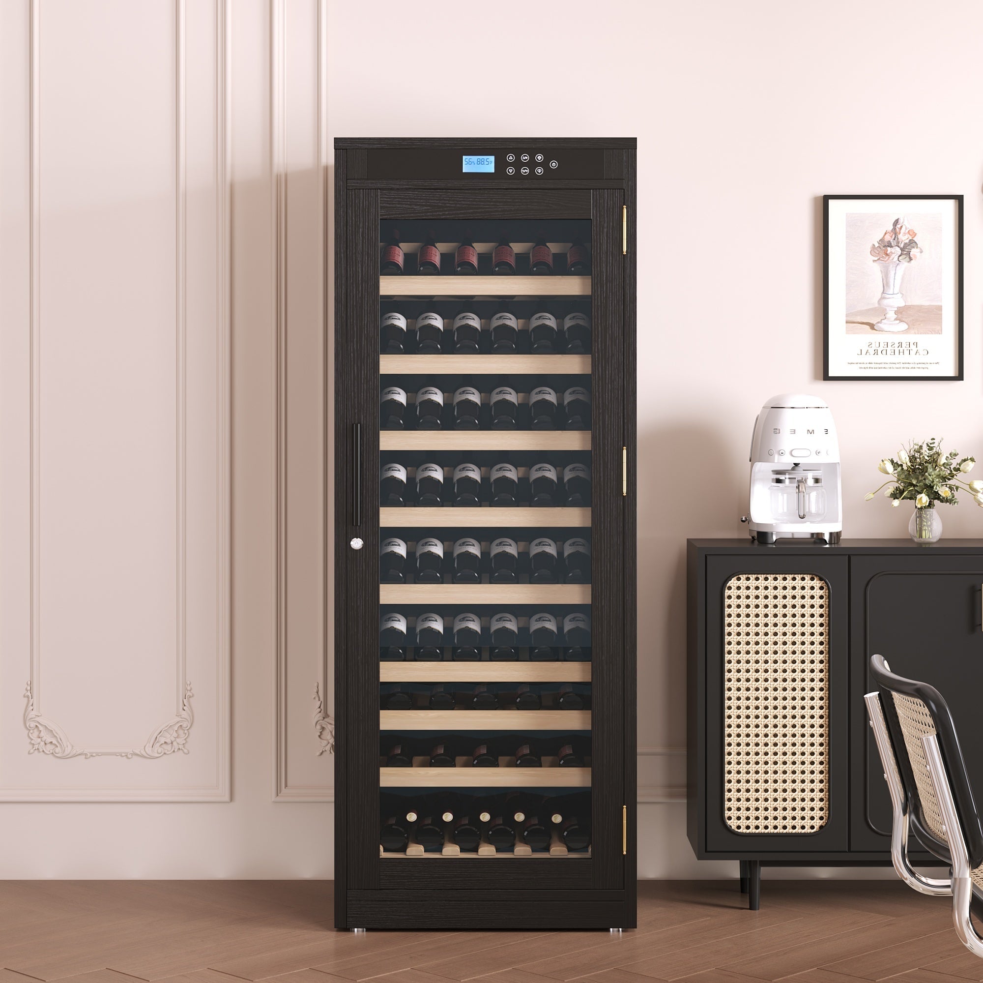 Intelligent Temperature - Controlled Multi - Tiered Black Grape Wine Cabinet - KiKiUMi