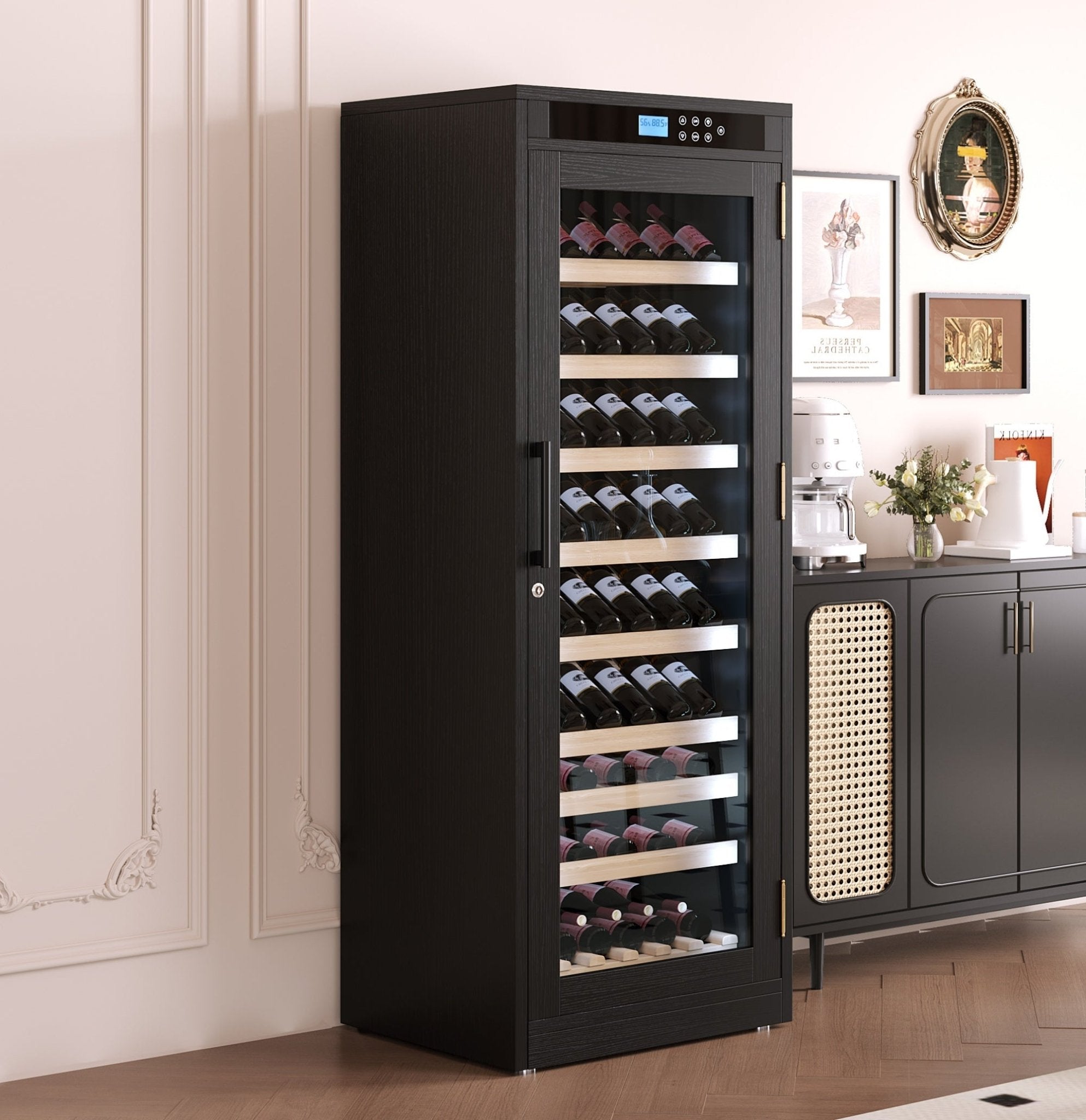 Intelligent Temperature - Controlled Multi - Tiered Black Grape Wine Cabinet - KiKiUMi