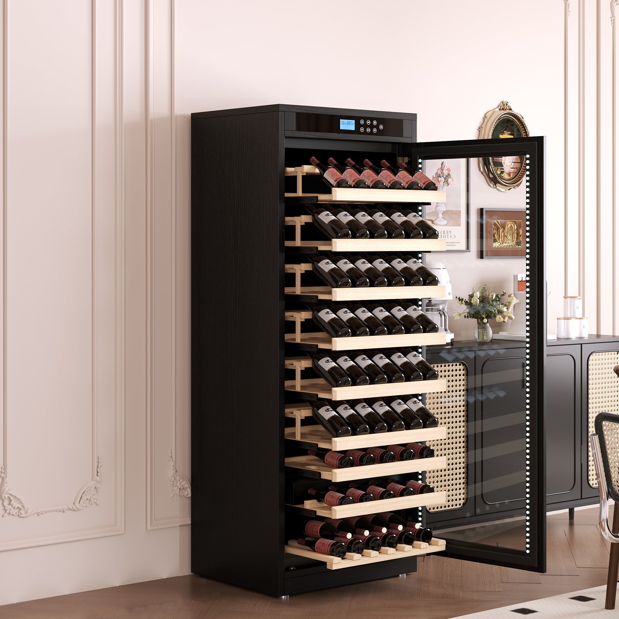 Intelligent Temperature - Controlled Multi - Tiered Black Grape Wine Cabinet - KiKiUMi