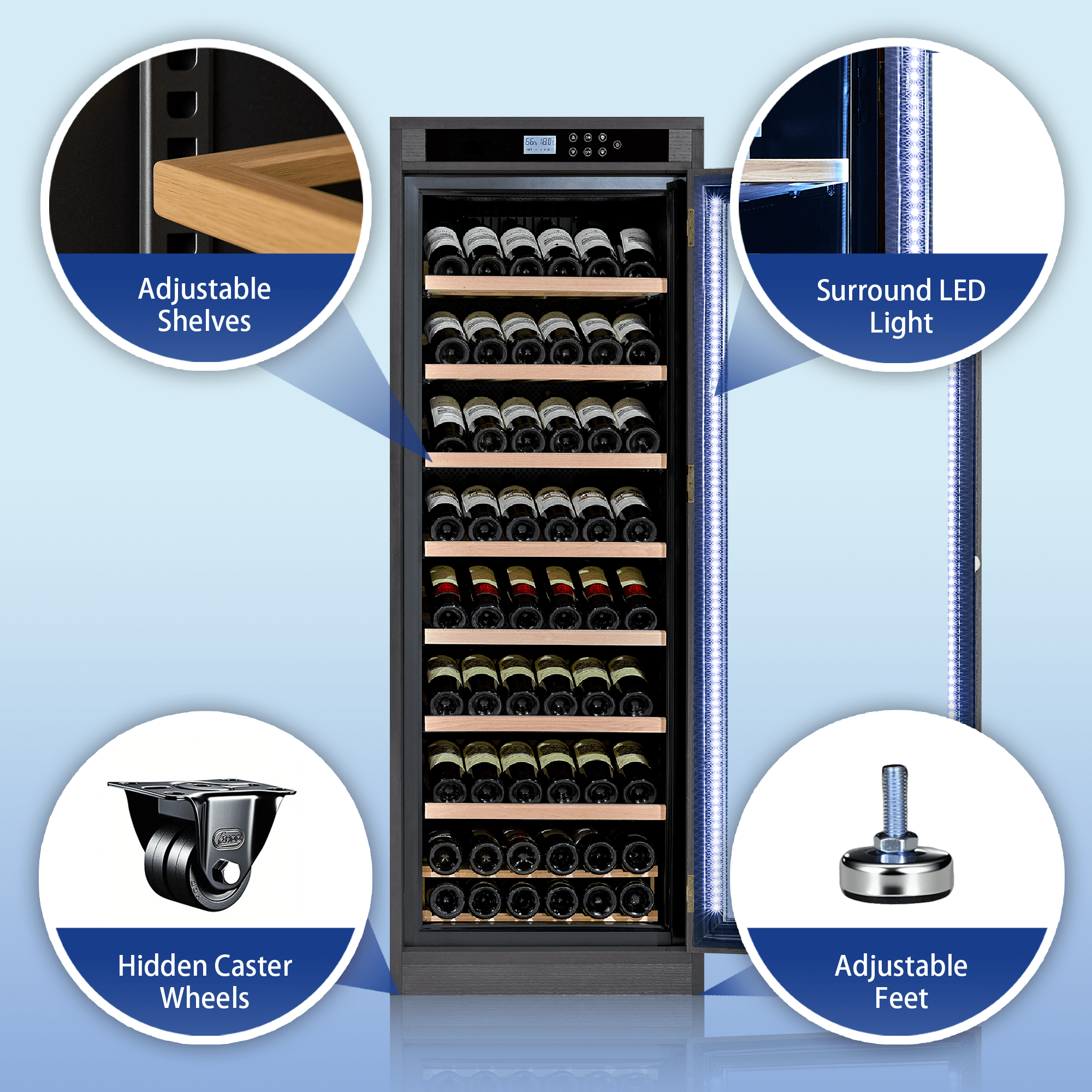 Intelligent Temperature - Controlled Multi - Tiered Black Grape Wine Cabinet - KiKiUMi