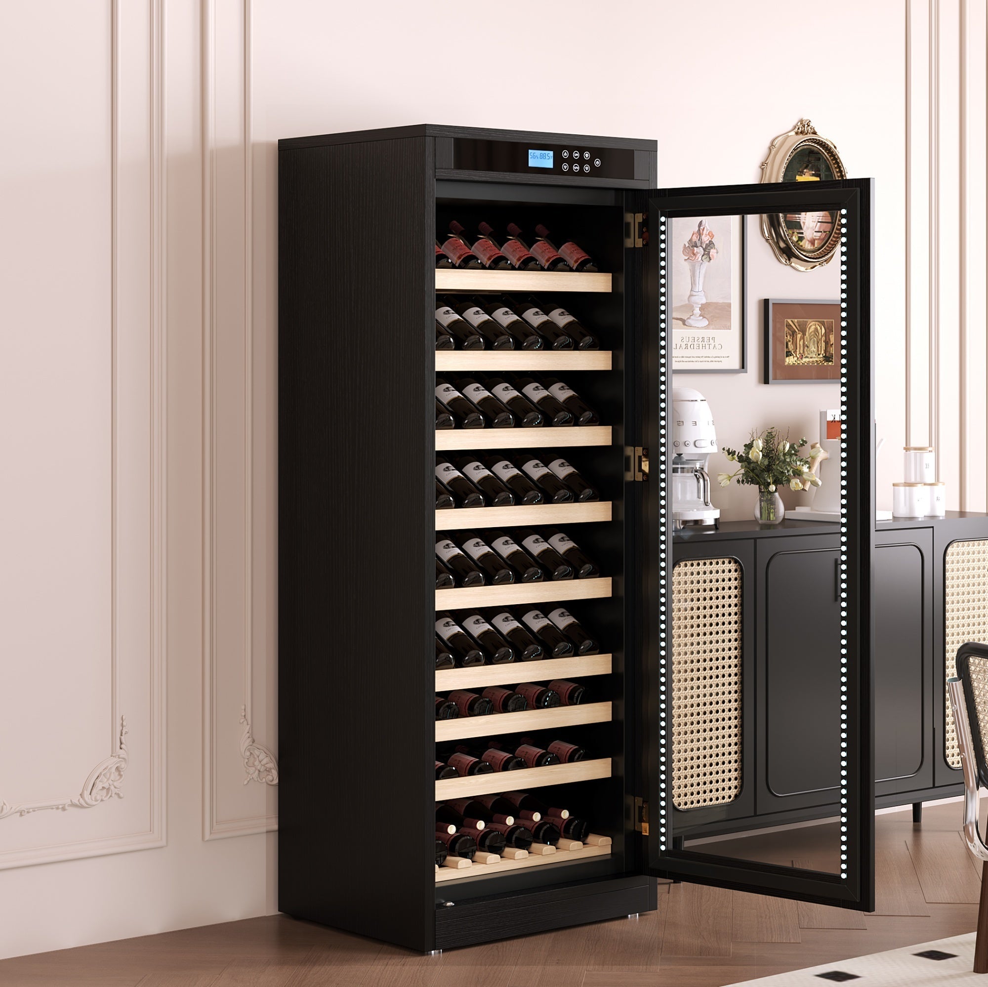 Intelligent Temperature - Controlled Multi - Tiered Black Grape Wine Cabinet - KiKiUMi