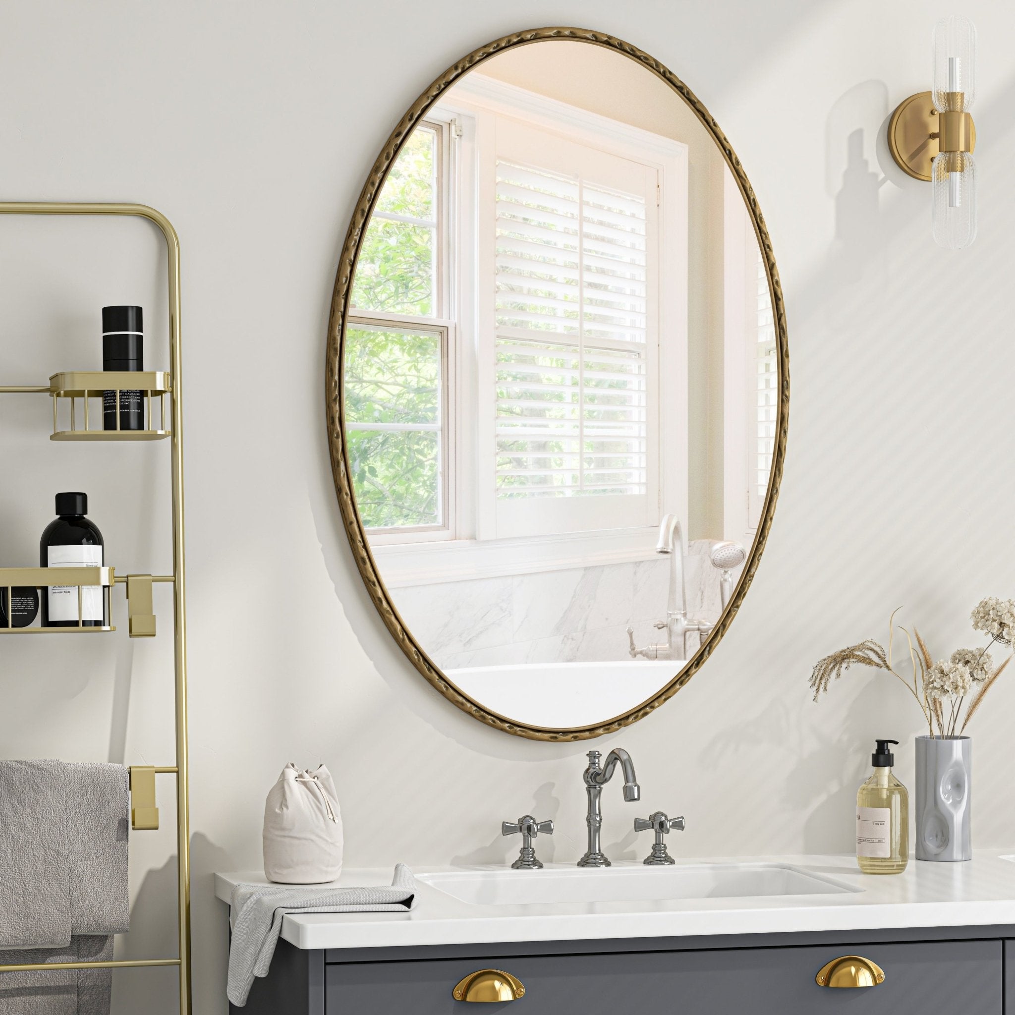 Iron art oval - shaped retro mirror with a high - quality glass and medium - density fiberboard frame - KiKiUMi