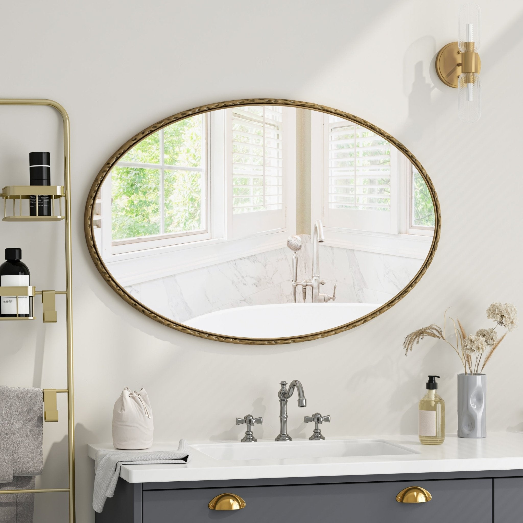 Iron art oval - shaped retro mirror with a high - quality glass and medium - density fiberboard frame - KiKiUMi