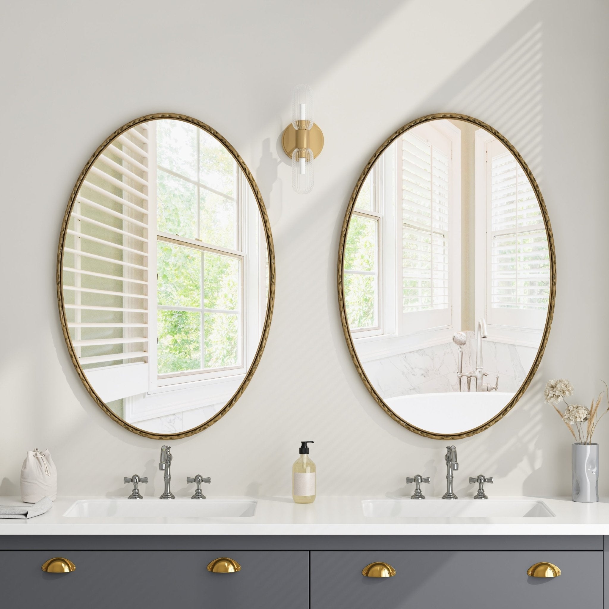 Iron art oval - shaped retro mirror with a high - quality glass and medium - density fiberboard frame - KiKiUMi