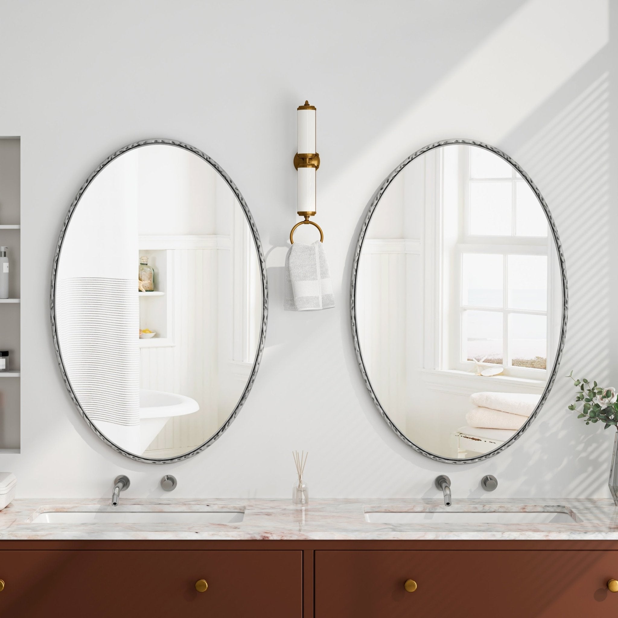 Ironwork oval - shaped retro mirror with a glass and medium - density fiberboard frame - KiKiUMi