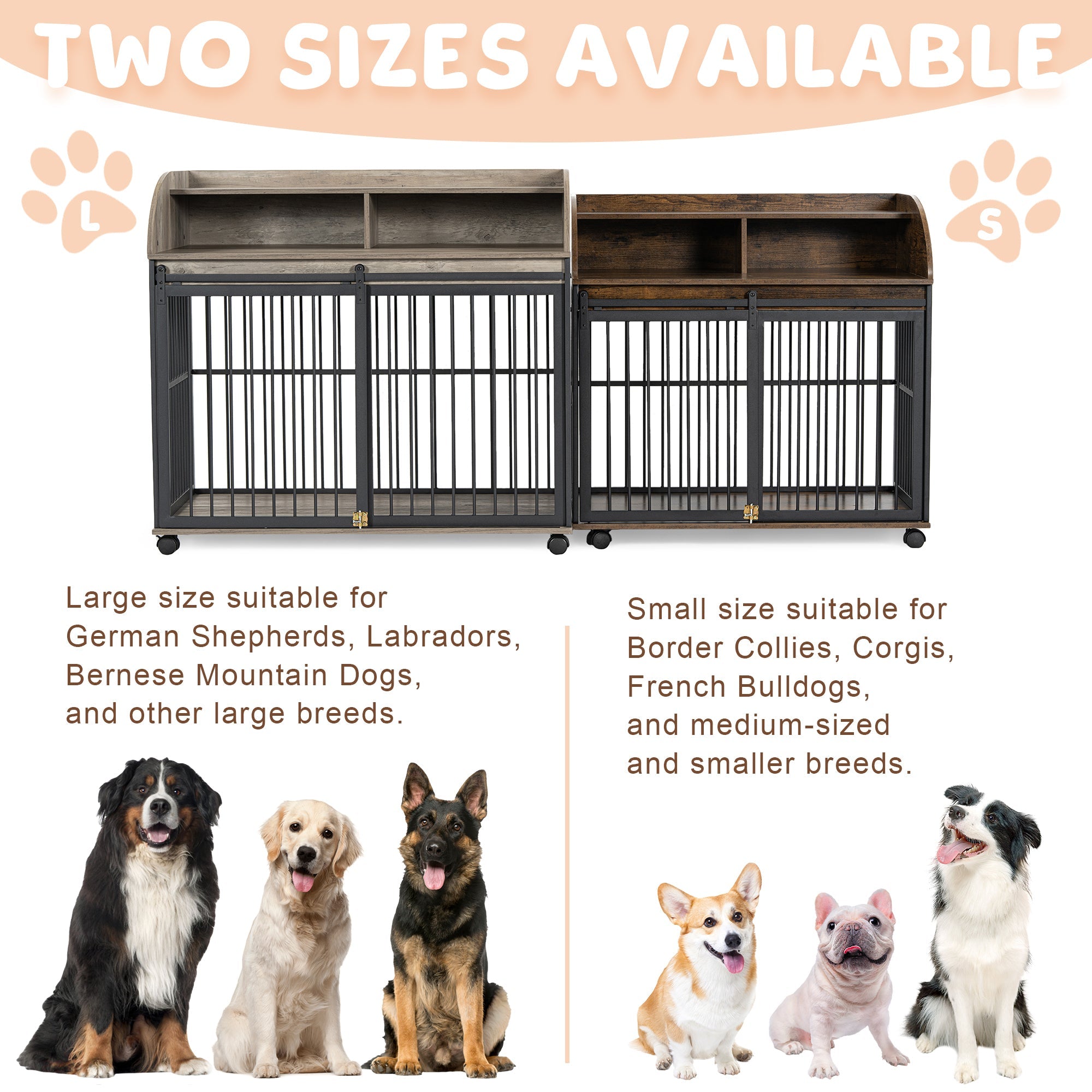 Large grey dog crate furniture - KiKiUMi