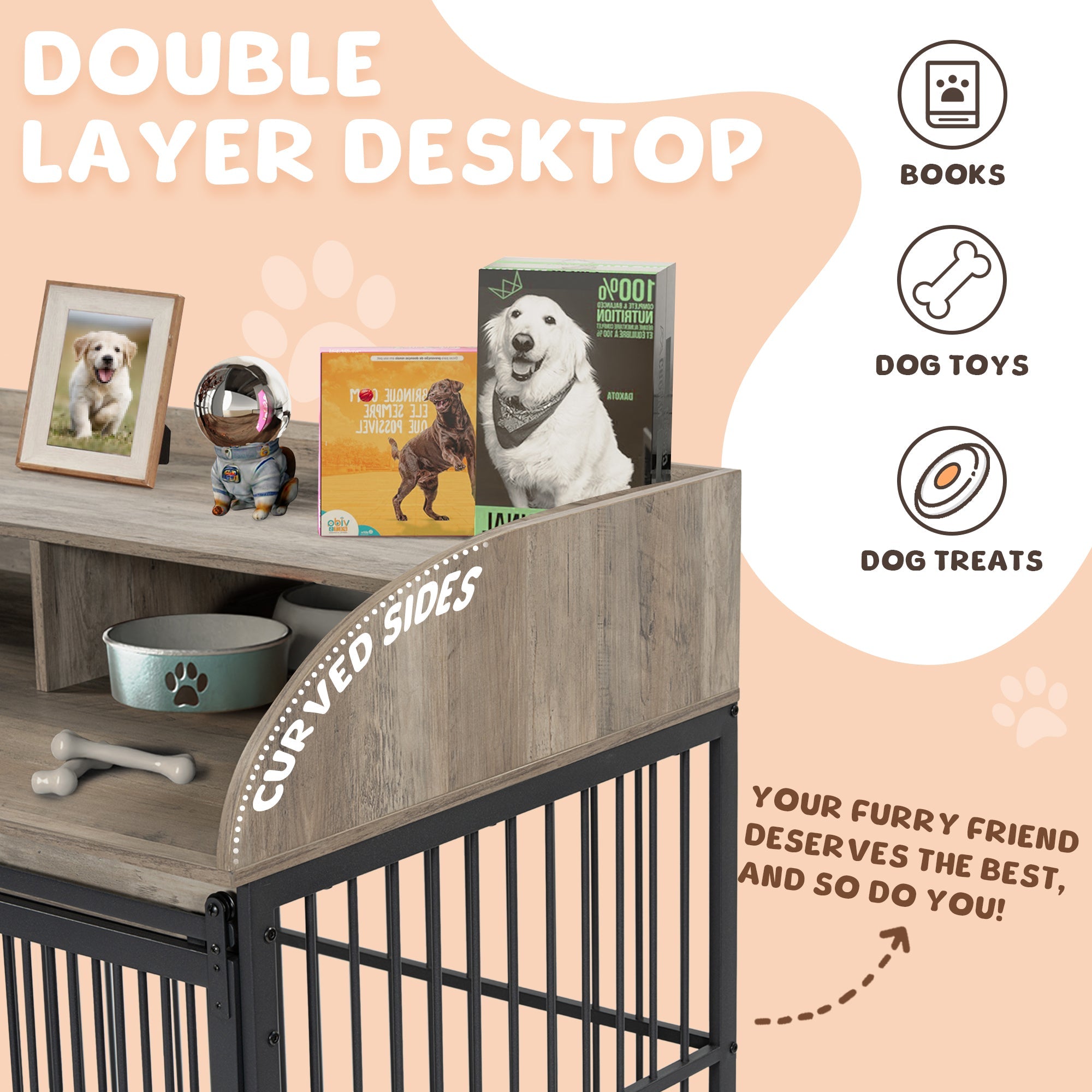 Large grey dog crate furniture - KiKiUMi