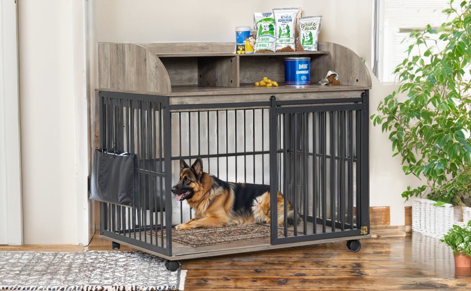 Large grey dog crate furniture - KiKiUMi