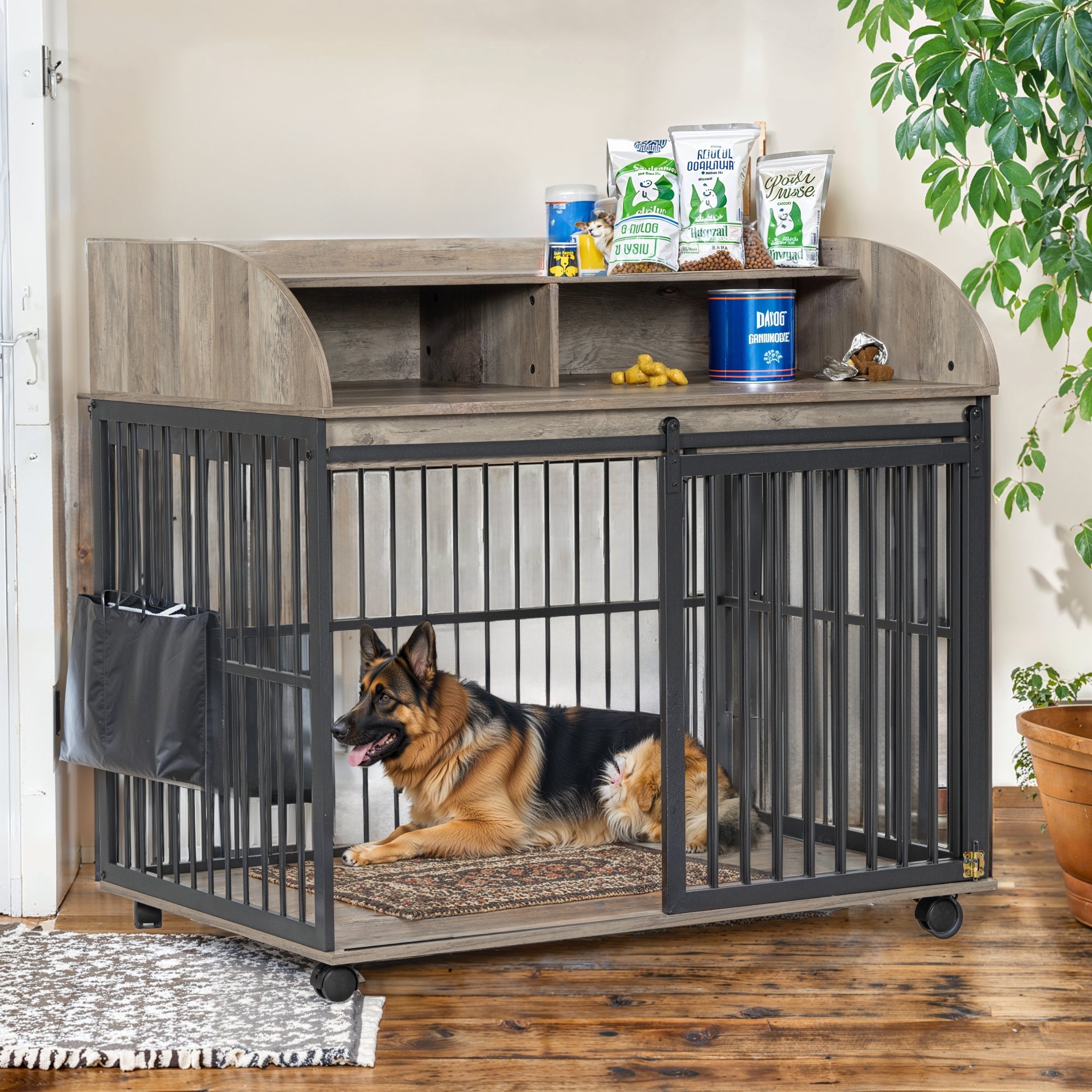 Large grey dog crate furniture - KiKiUMi