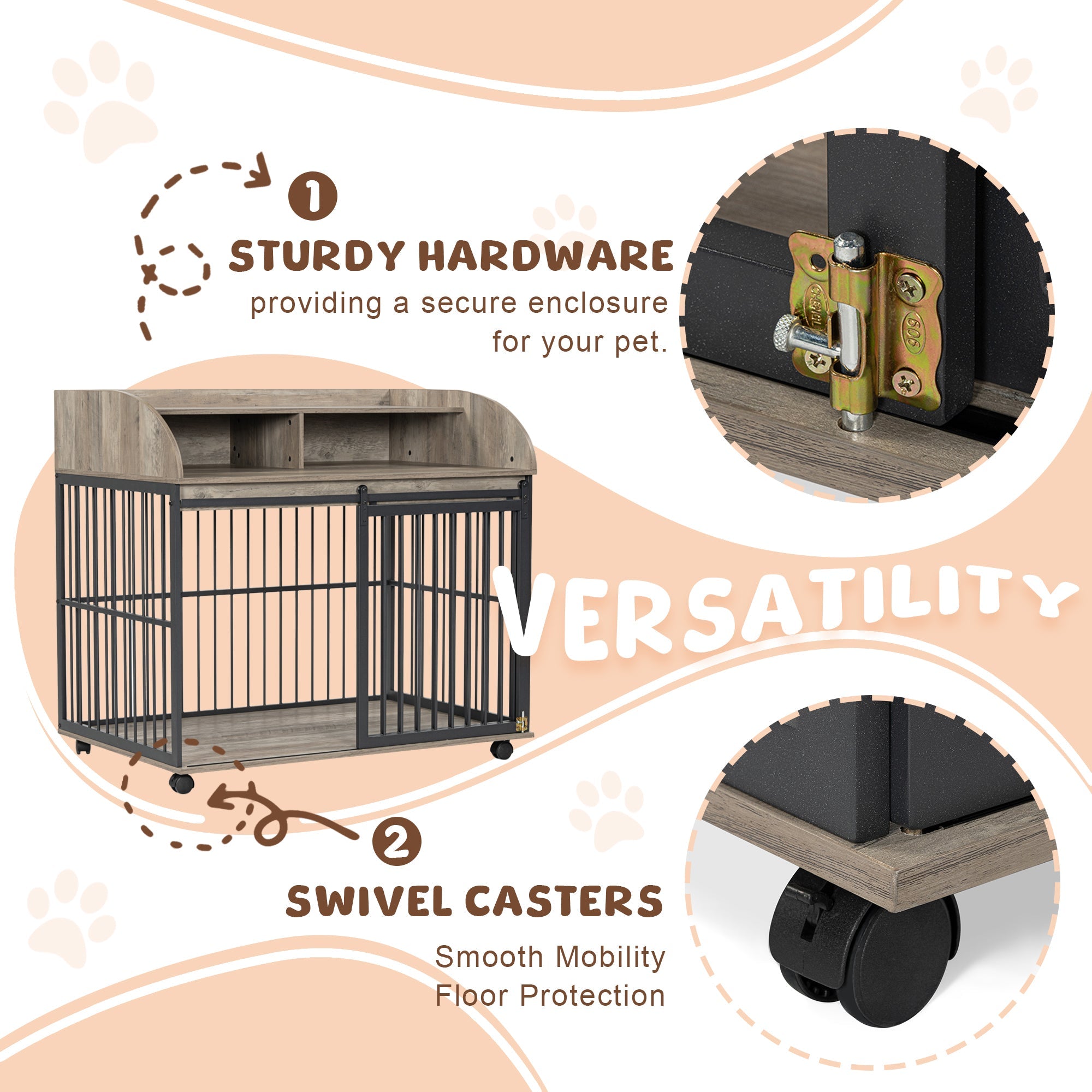 Large grey dog crate furniture - KiKiUMi