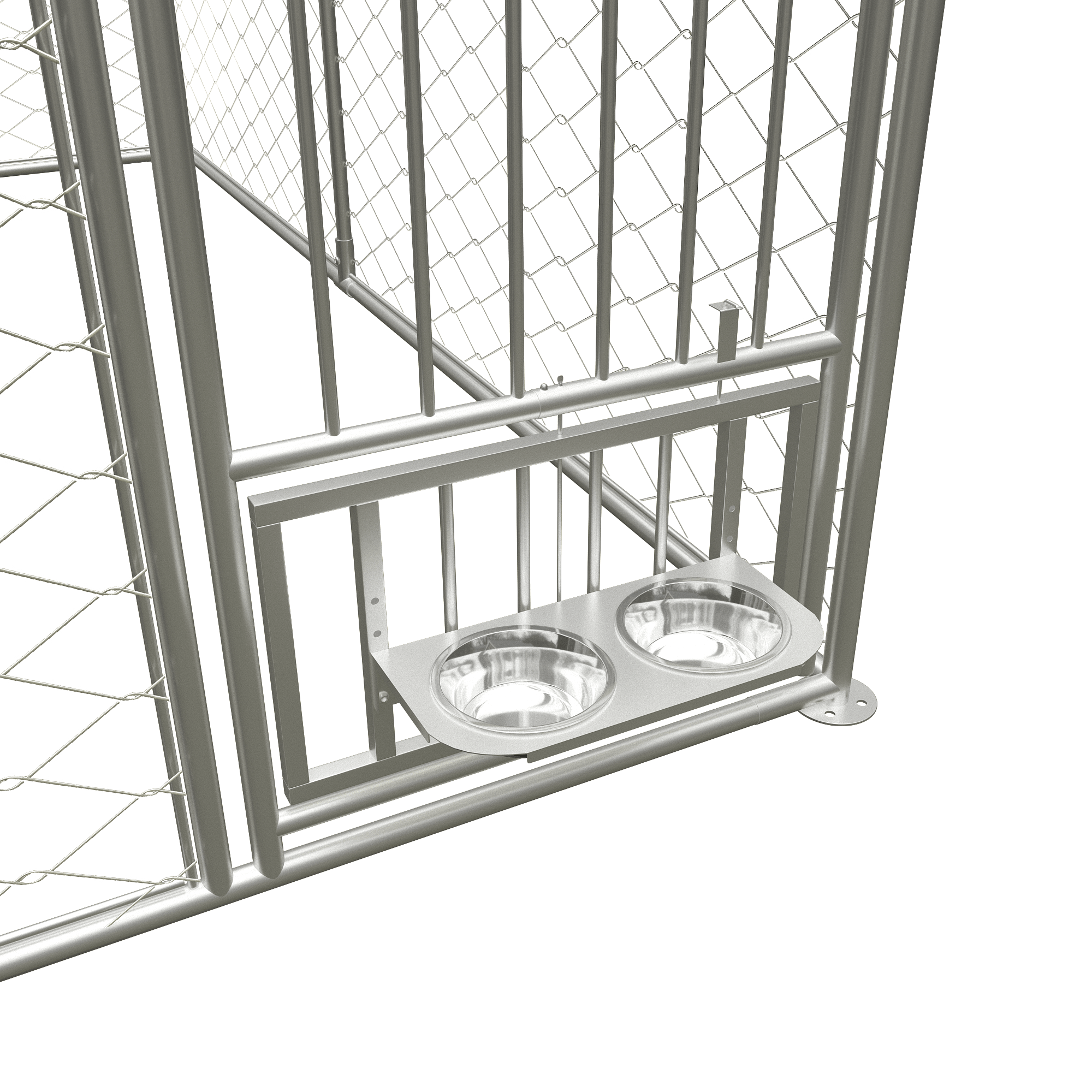 Large outdoor fenced kennel with a rotating feeder - KiKiUMi
