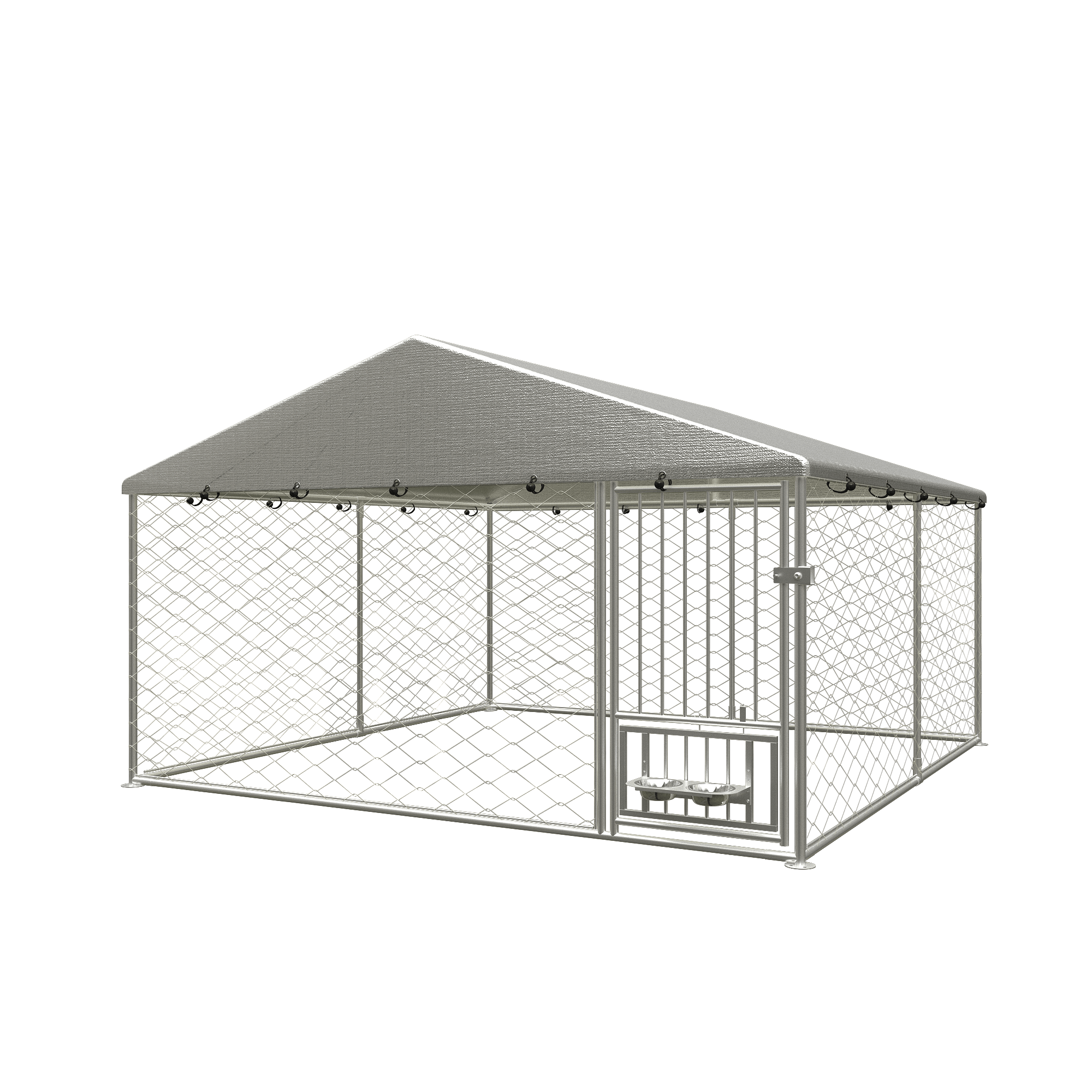 Large outdoor fenced kennel with a rotating feeder - KiKiUMi