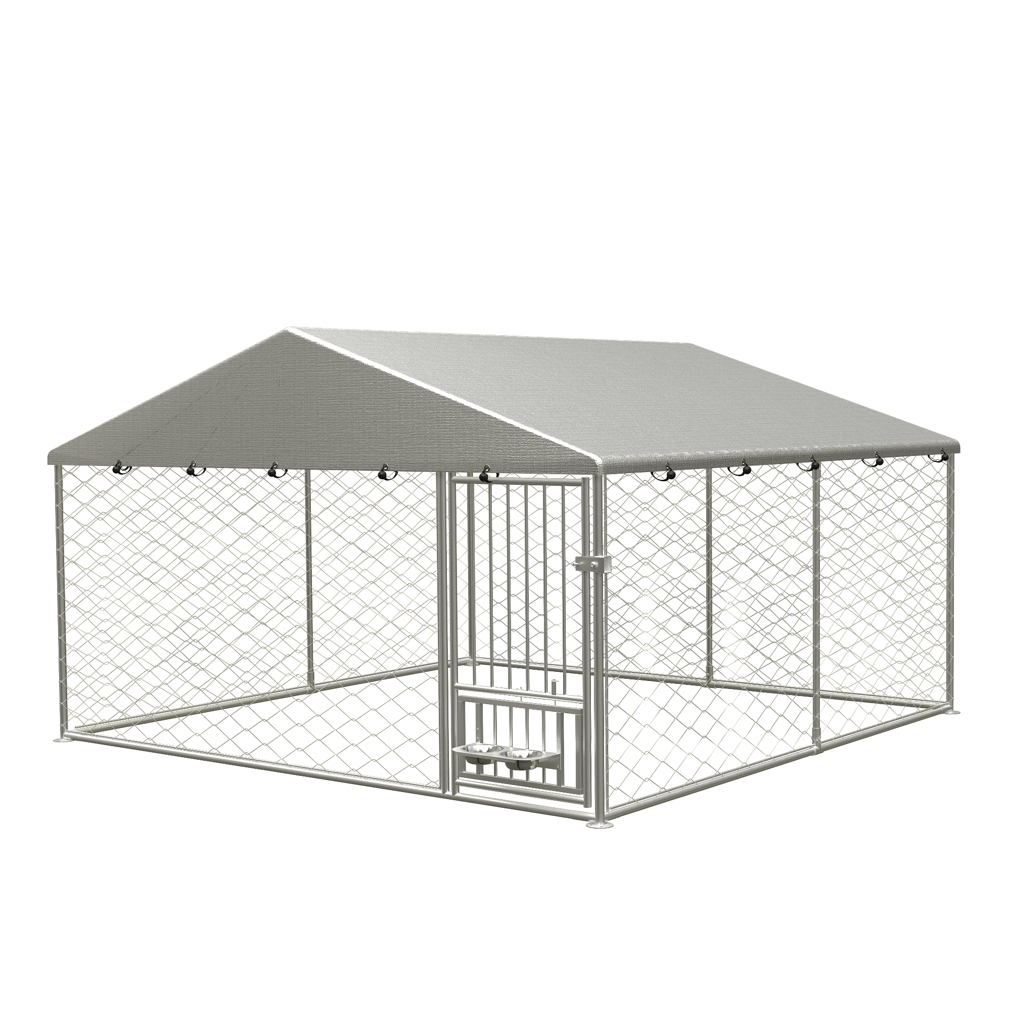 Large outdoor fenced kennel with a rotating feeder - KiKiUMi