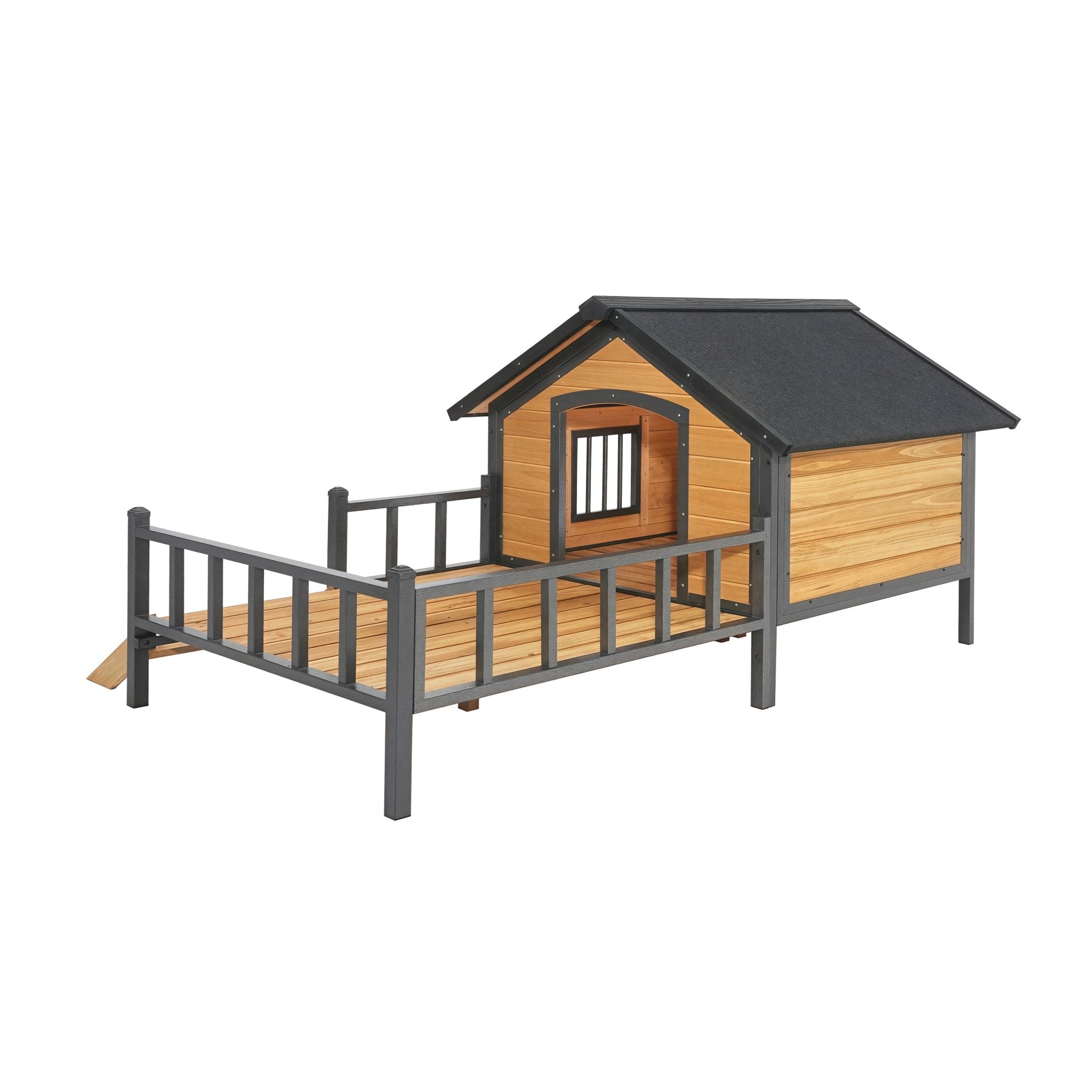 large outdoor wooden doghouse with a porch in the style of a wooden house - KiKiUMi