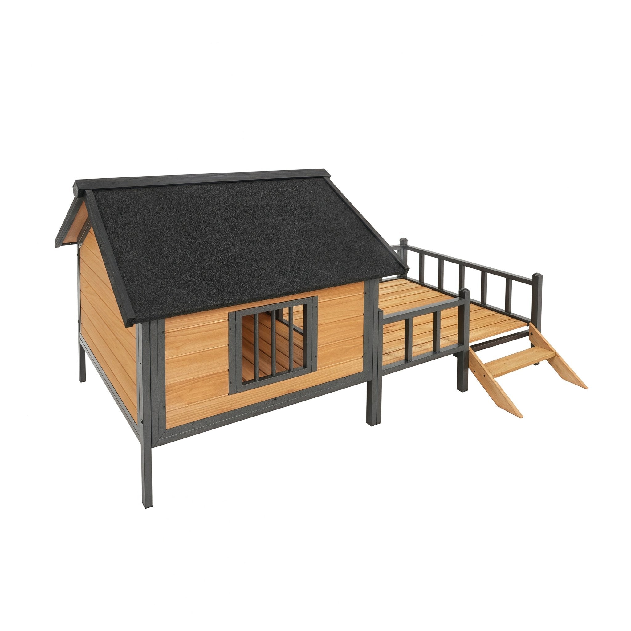 large outdoor wooden doghouse with a porch in the style of a wooden house - KiKiUMi