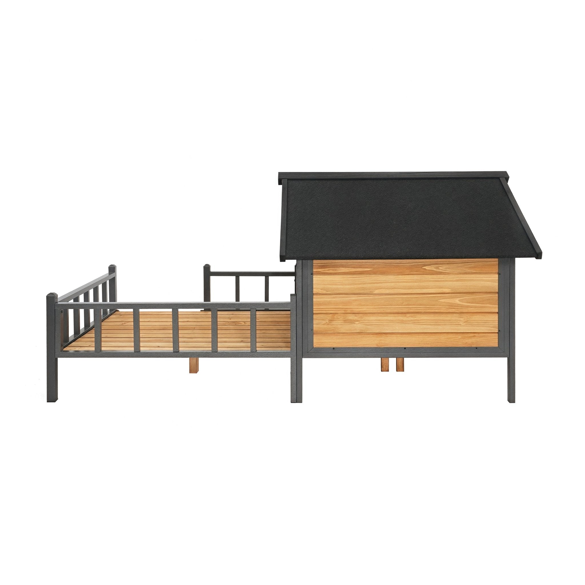 large outdoor wooden doghouse with a porch in the style of a wooden house - KiKiUMi