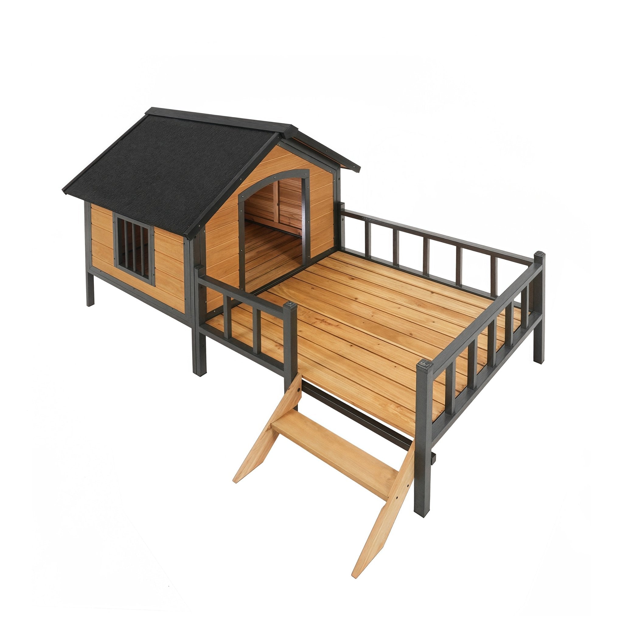 large outdoor wooden doghouse with a porch in the style of a wooden house - KiKiUMi