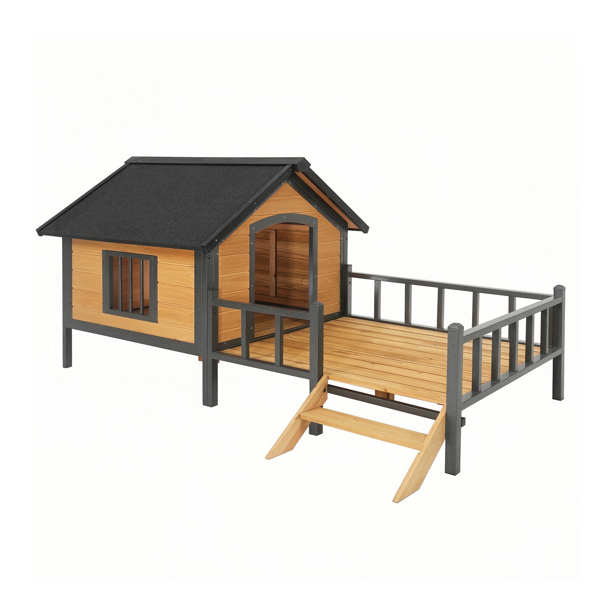 large outdoor wooden doghouse with a porch in the style of a wooden house - KiKiUMi