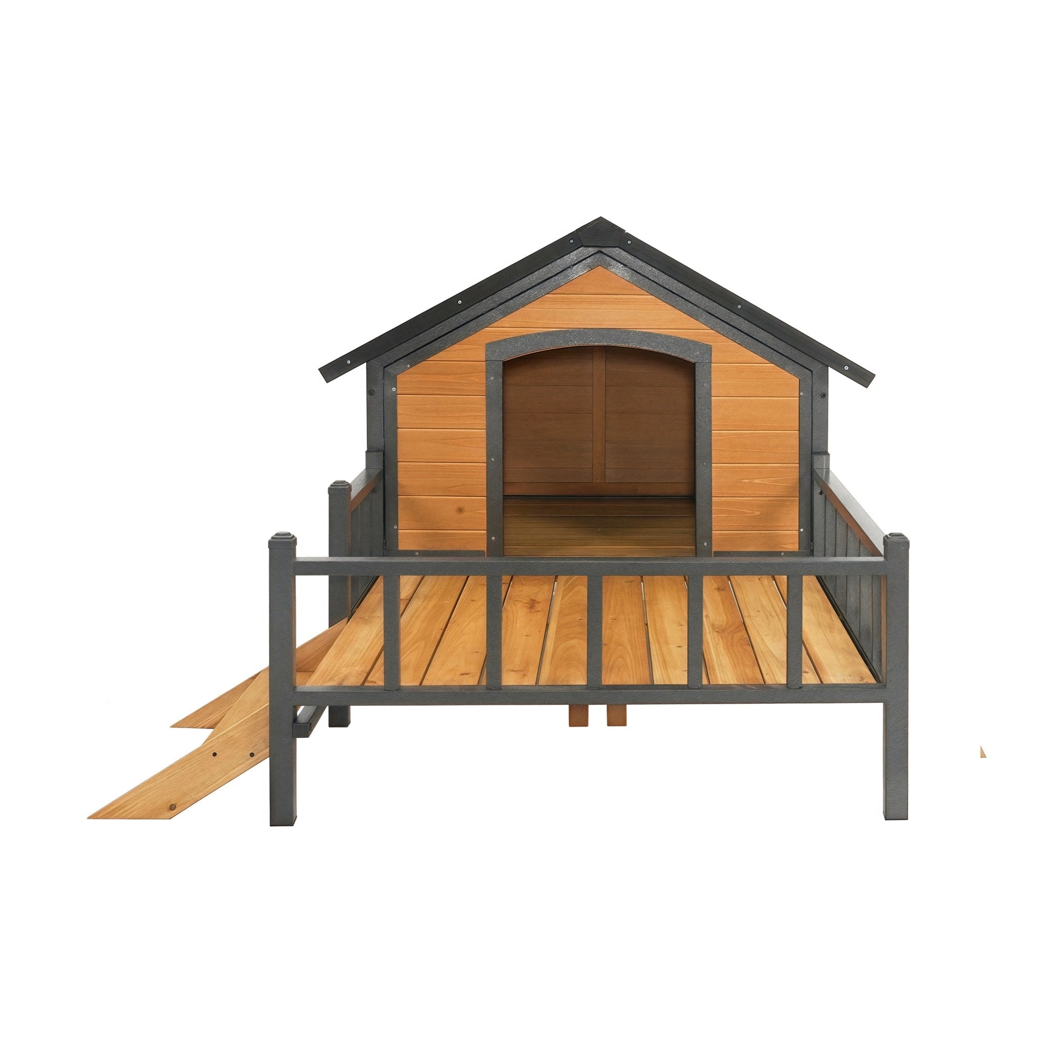 large outdoor wooden doghouse with a porch in the style of a wooden house - KiKiUMi