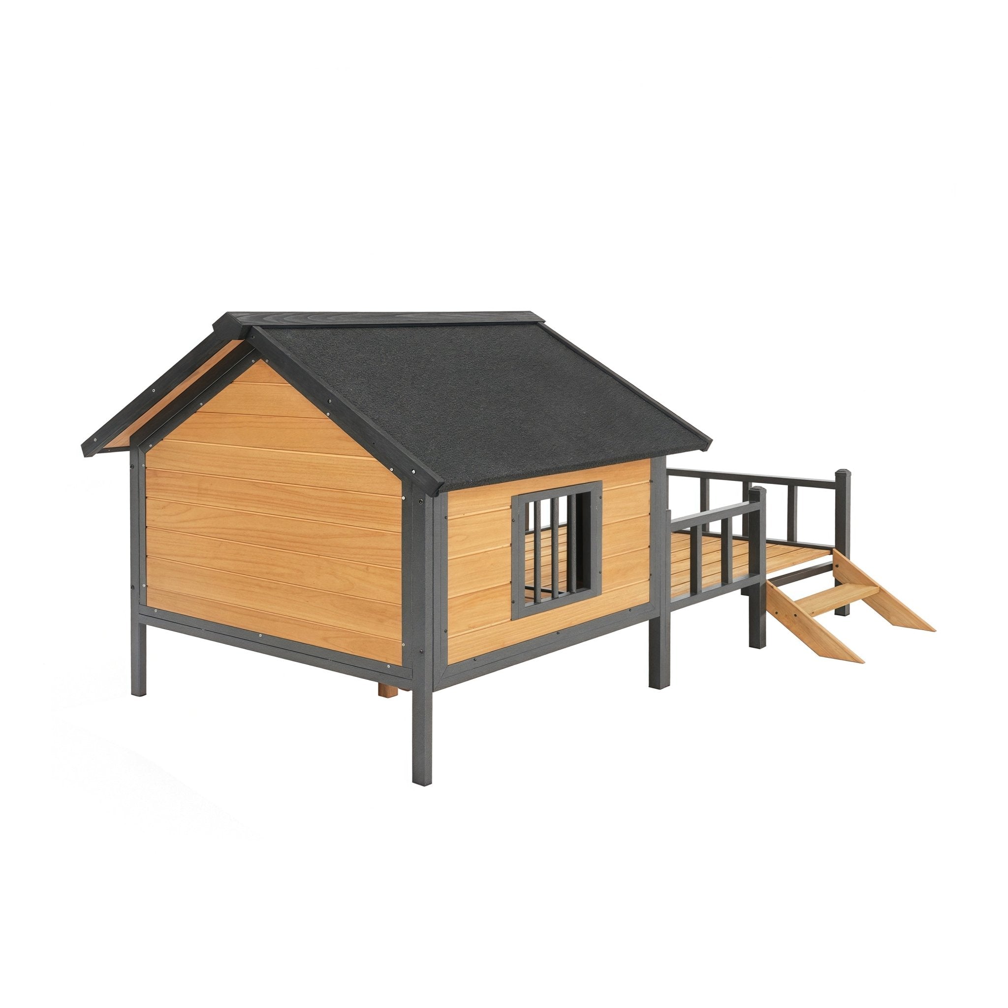 large outdoor wooden doghouse with a porch in the style of a wooden house - KiKiUMi