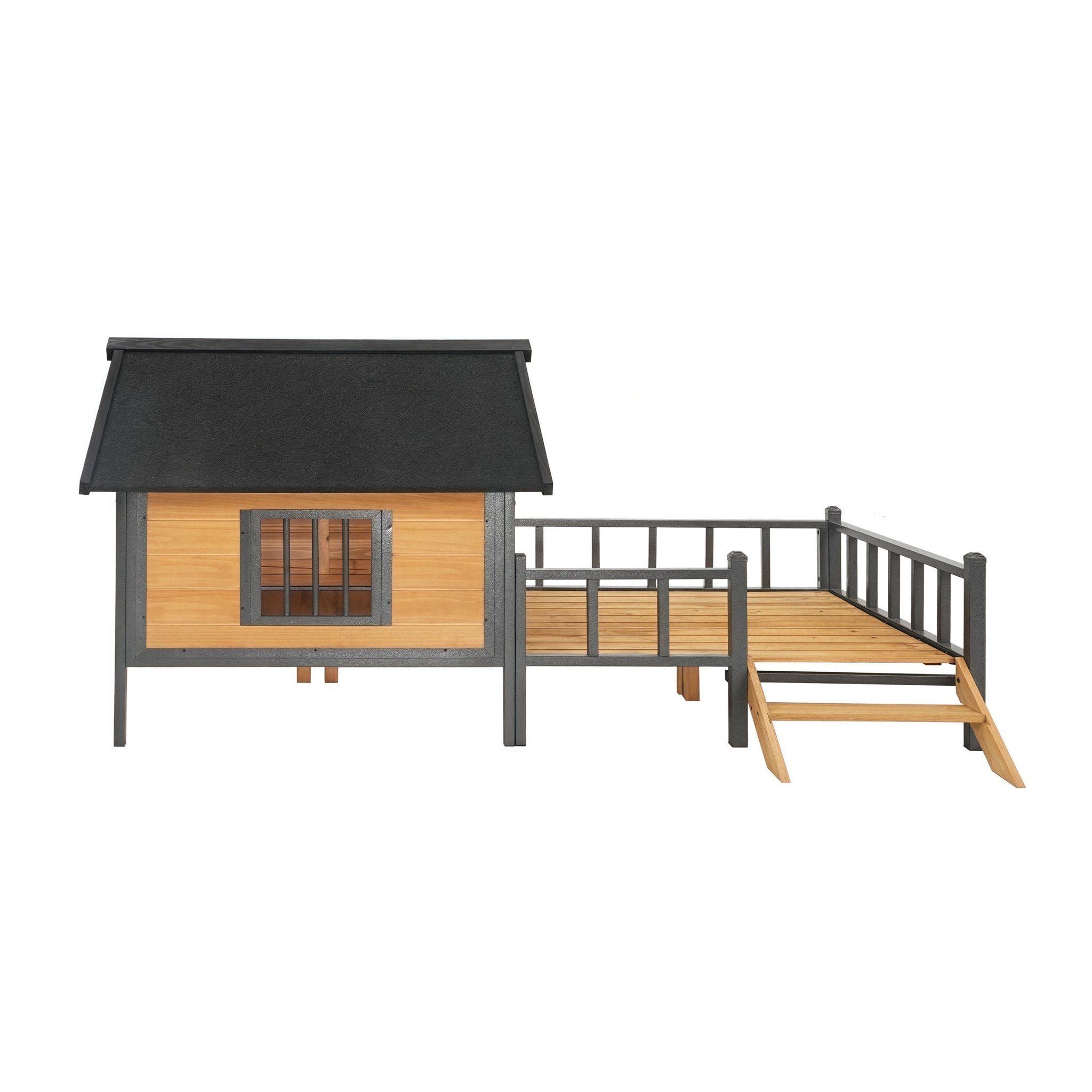 large outdoor wooden doghouse with a porch in the style of a wooden house - KiKiUMi