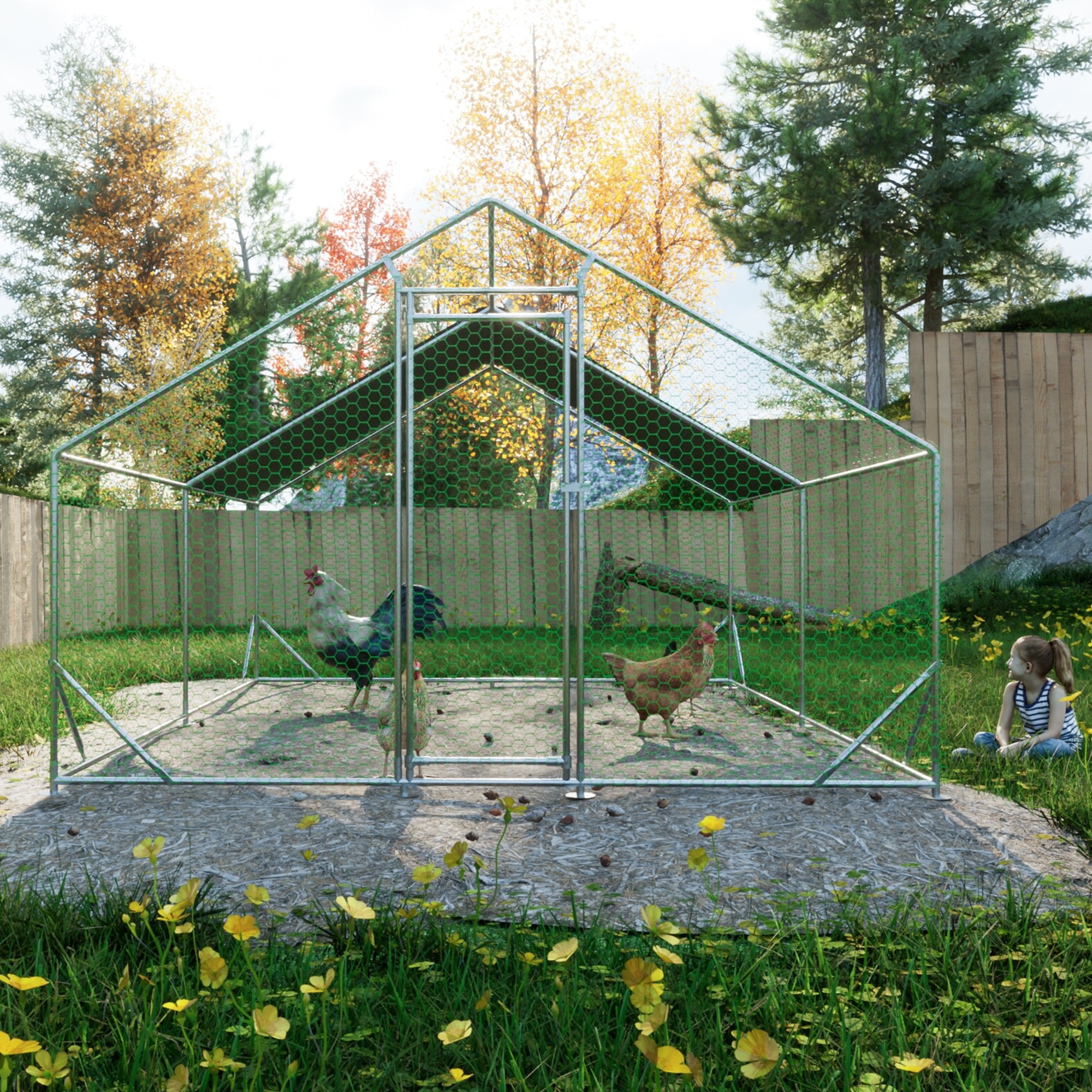 Large walk - in metal chicken, rabbit and duck cages (10' L x 13 W x 6.56' H) - KiKiUMi