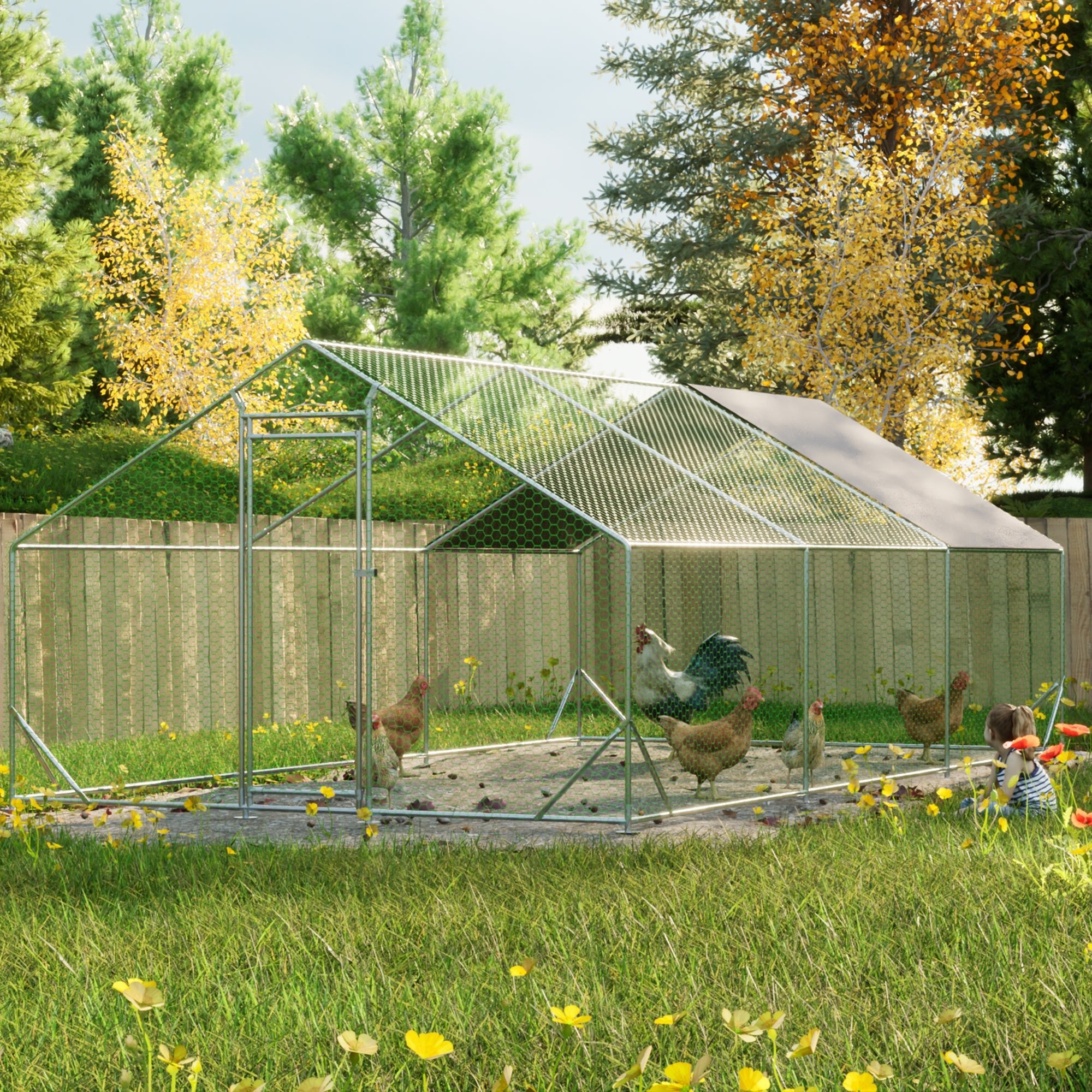 Large walk - in metal chicken, rabbit and duck cages (10' L x 20' W x 6.56' H) - KiKiUMi