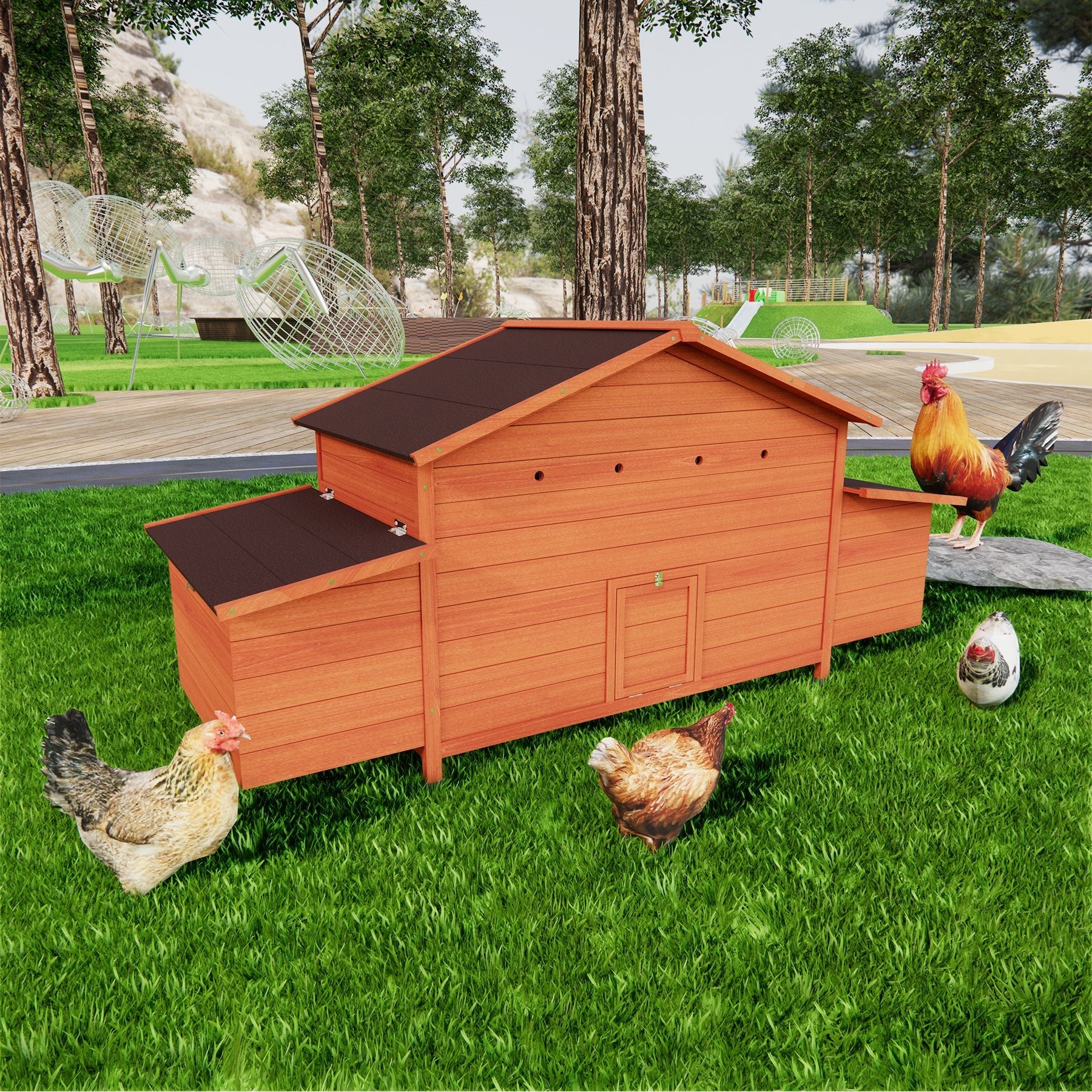 Large wooden chicken cages, outdoor chicken coops, and poultry cages(brick red) - KiKiUMi