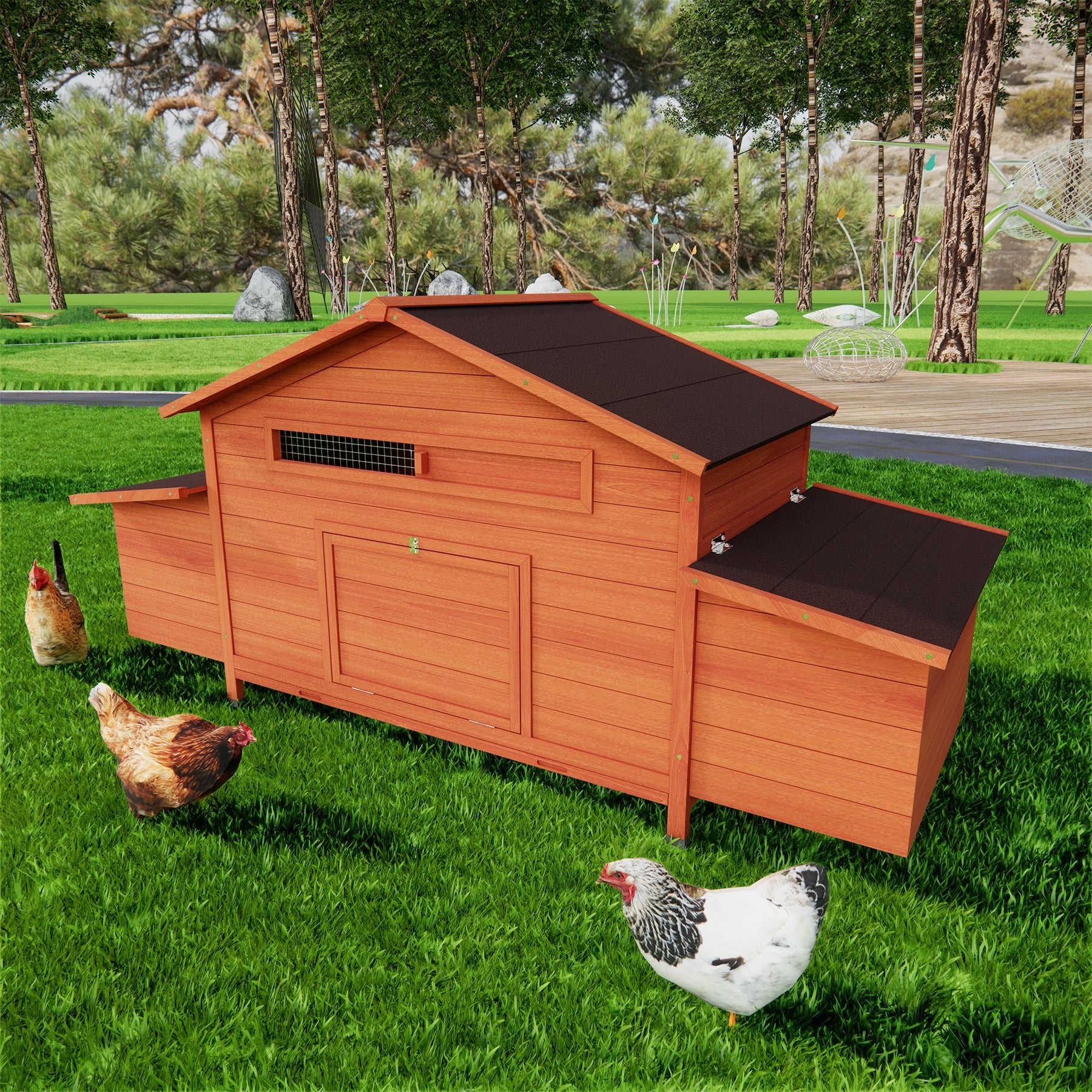 Large wooden chicken cages, outdoor chicken coops, and poultry cages(brick red) - KiKiUMi