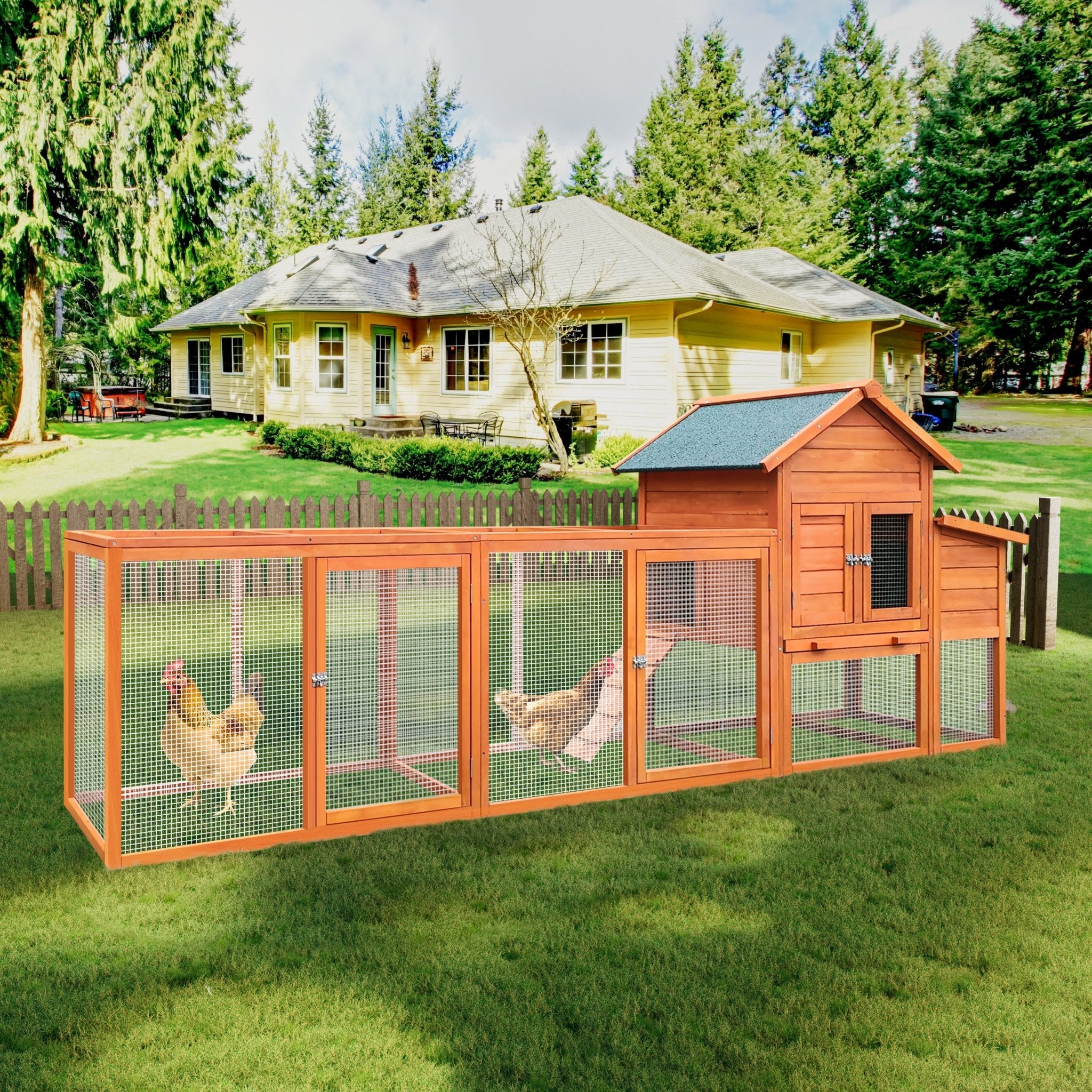 Large wooden wire fence poultry cage with nest boxes - KiKiUMi