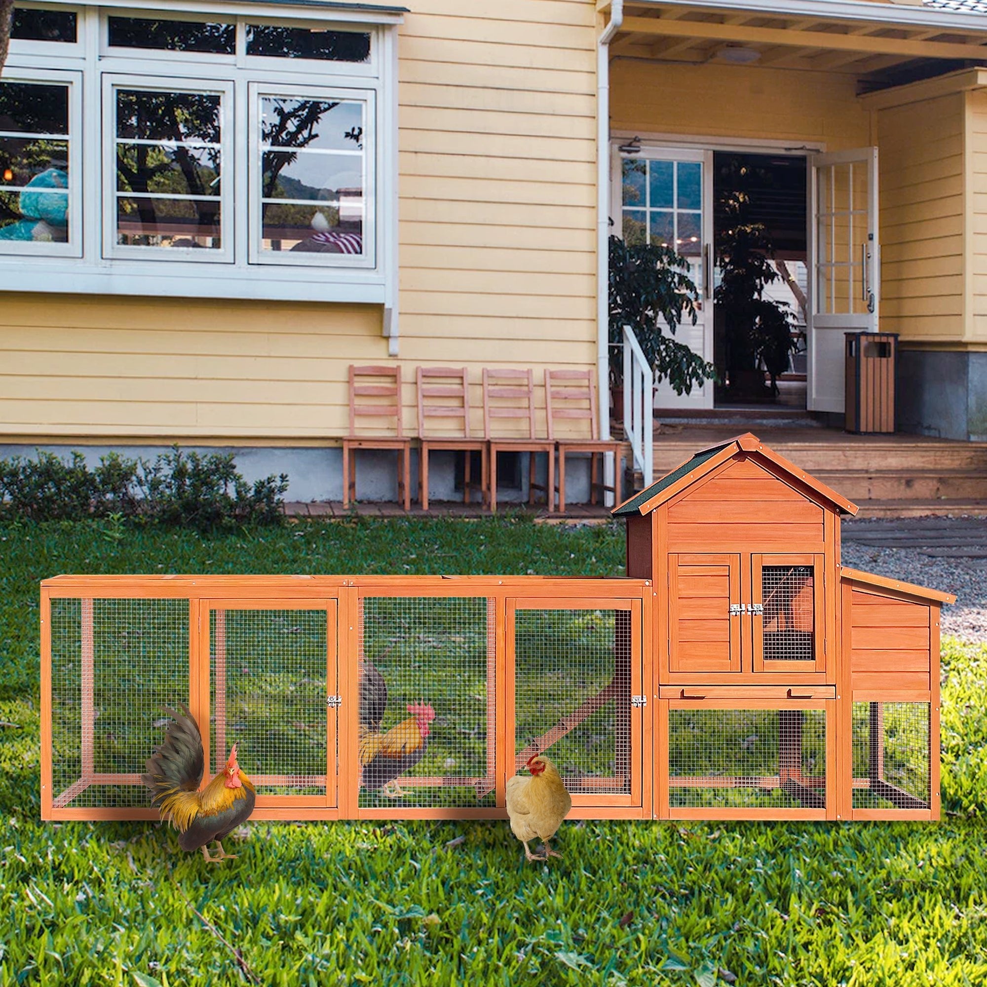 Large wooden wire fence poultry cages（natural） - KiKiUMi